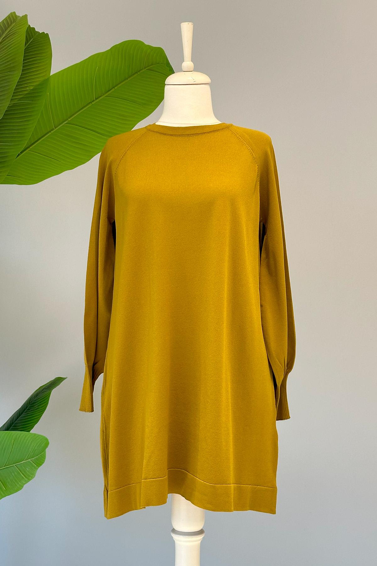 Nuss Merserize Bilek Detaylı Basic Tunik 500 Fıstık Yeşili