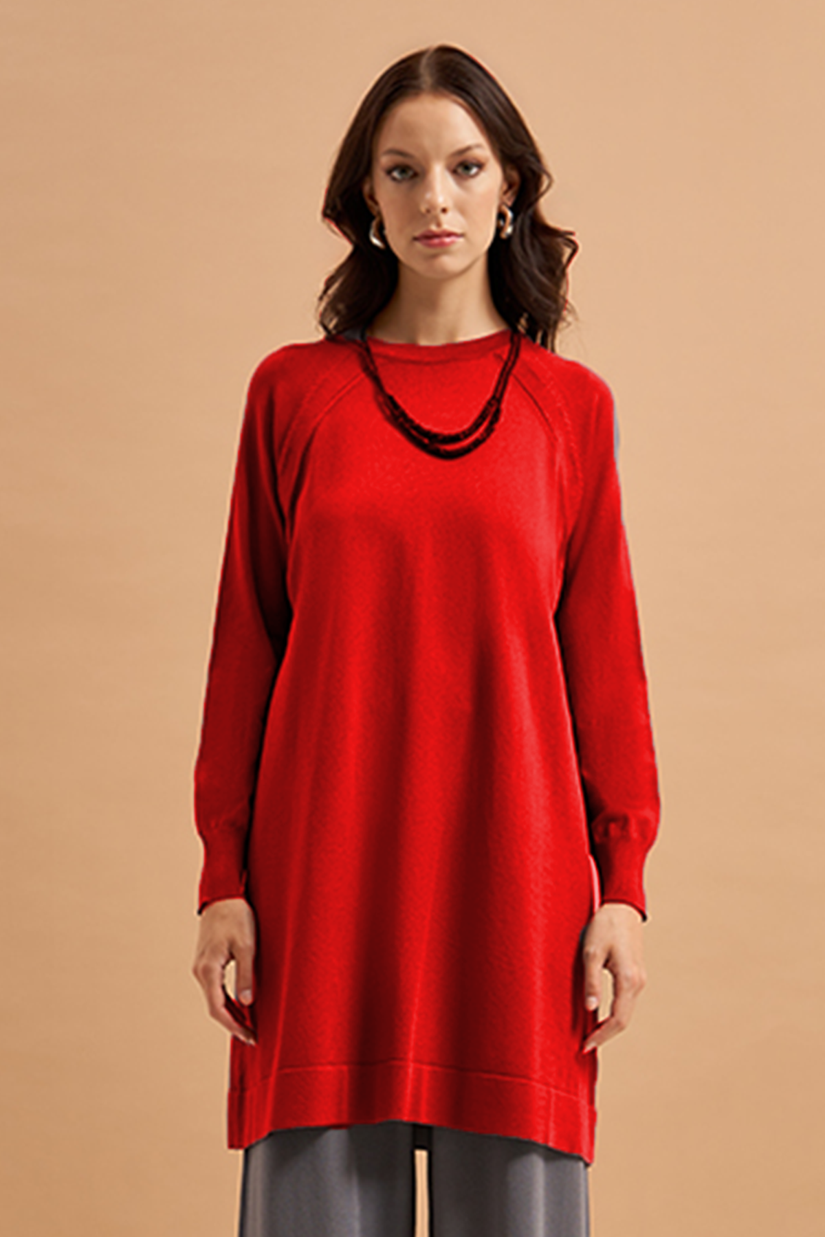 Nuss Merserize Bilek Detaylı Basic Tunik 500 Kırmızı