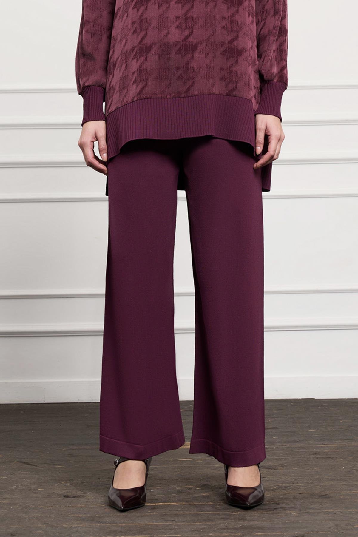 Nuss Merserize Bol Paça Pantolon 002 Mürdüm