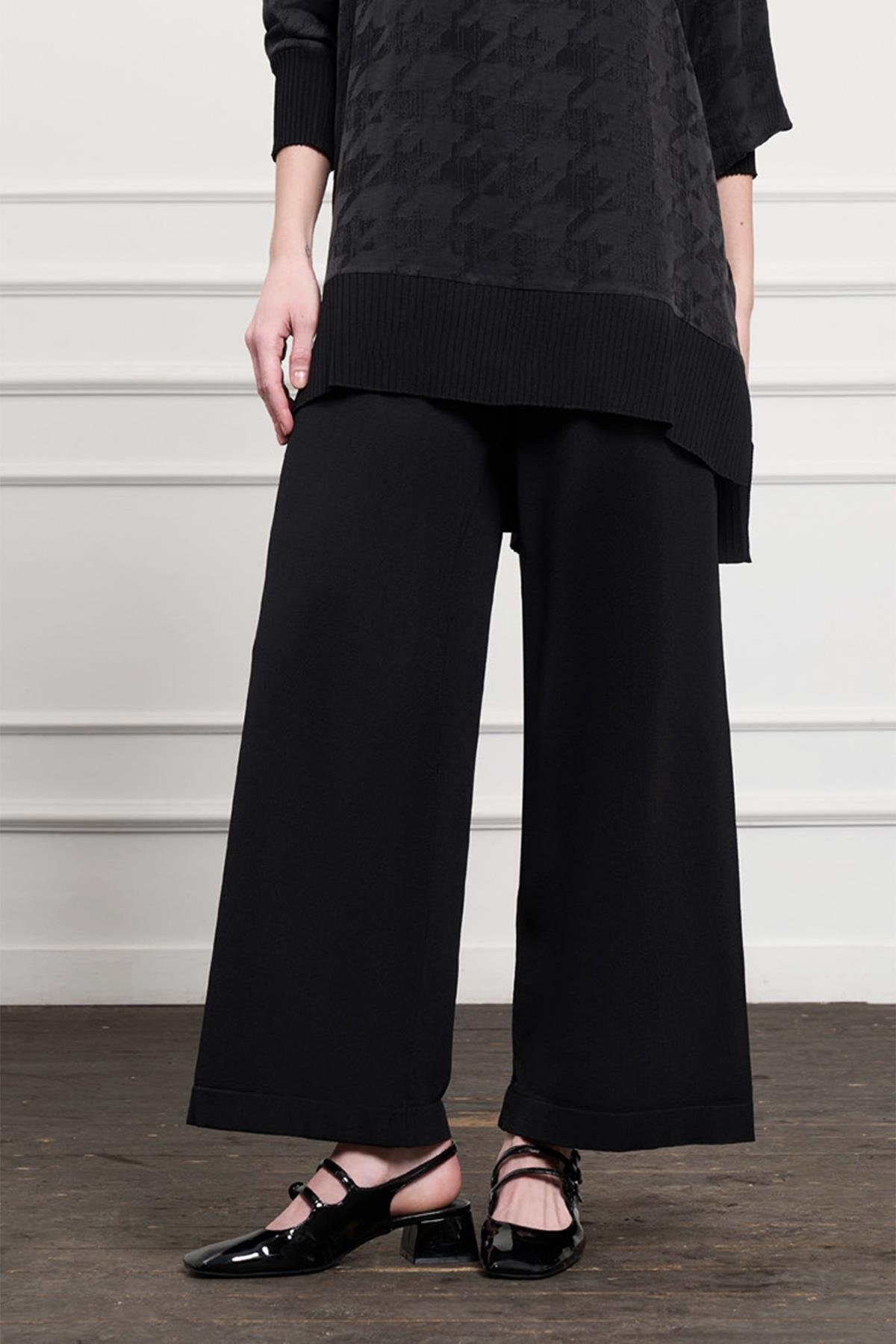 Nuss Merserize Bol Paça Pantolon 002 Siyah