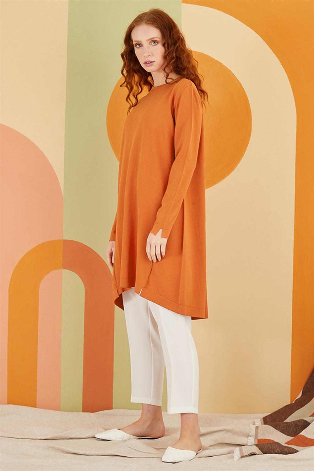 Nuss Merserize Çapraz Biriktirme Detaylı Tunik 061 Kiremit