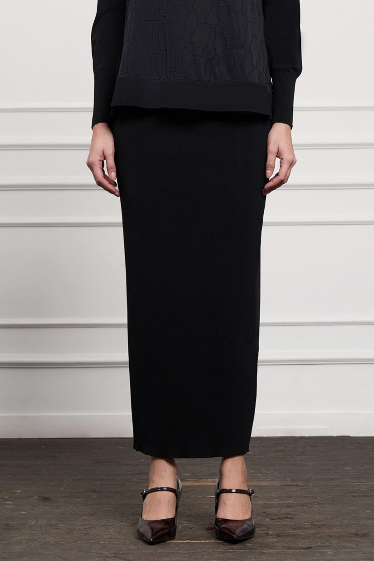 Nuss Merserize Çelik Örme Etek 013 Siyah