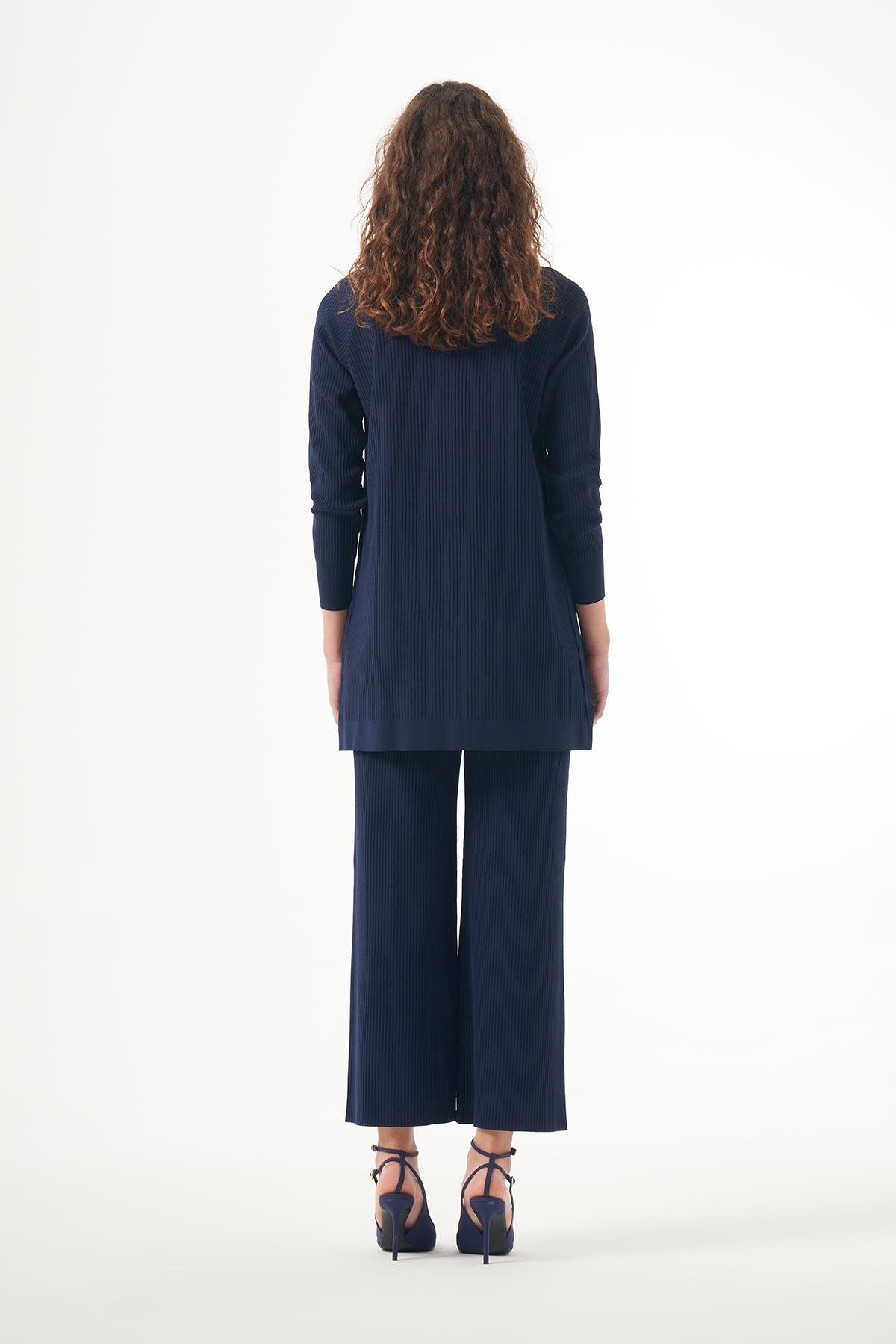 Nuss Merserize Çizgi Detay 3lü Hırka İçlik Pantolon Takım 1100 Lacivert