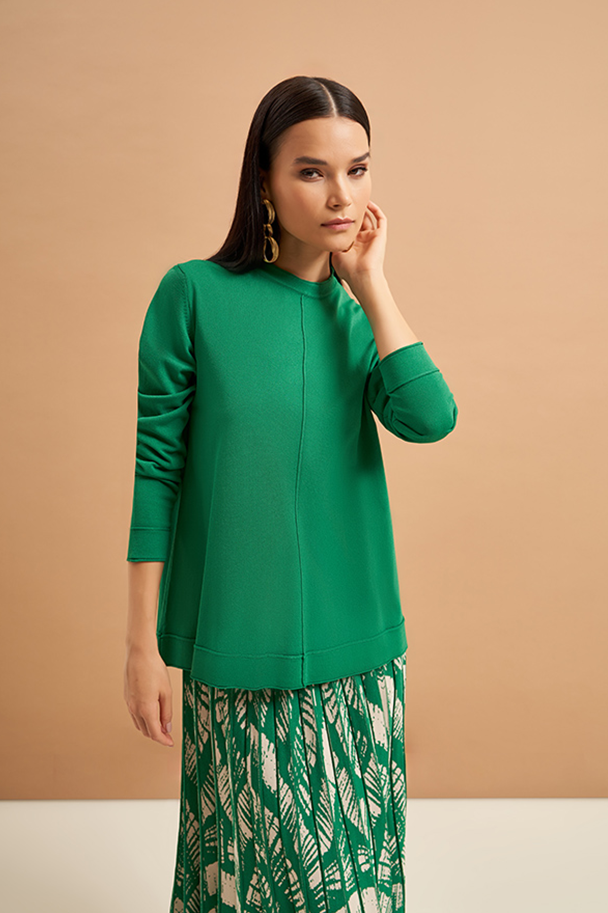Nuss Merserize İki Renkli Triko Etekli Takım NS-23K-607TKM Benetton-Bej