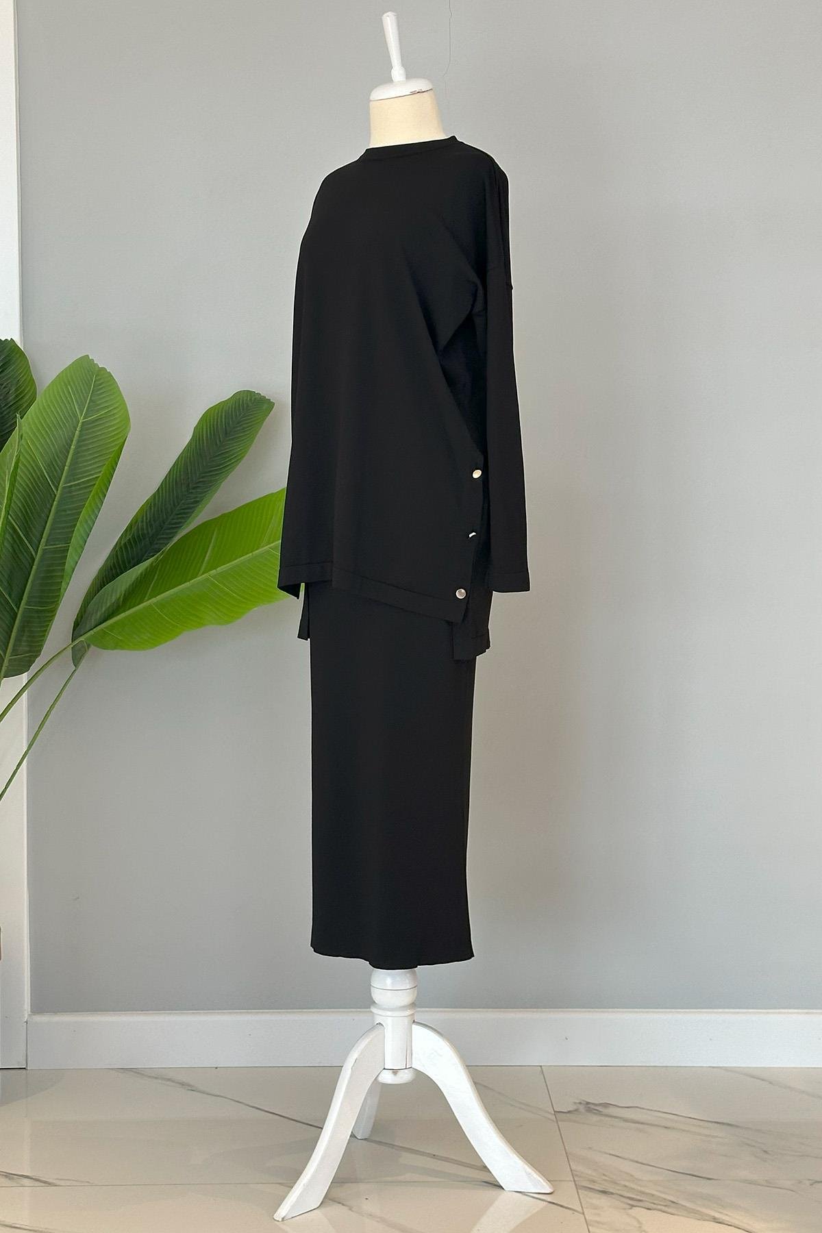 Nuss Merserize Kalem Etekli Takım Düğme Detay 1302 Siyah