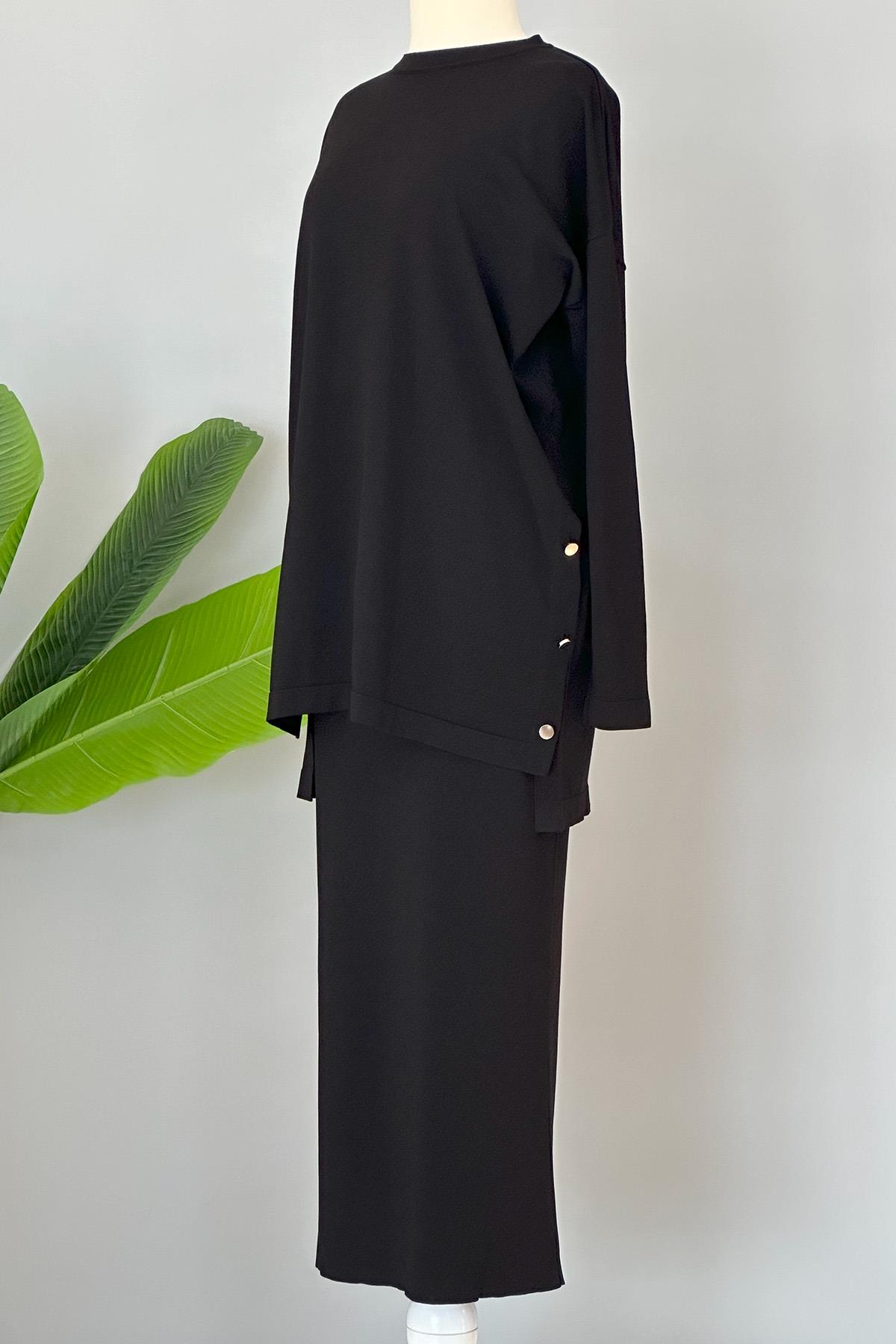 Nuss Merserize Kalem Etekli Takım Düğme Detay 1302 Siyah