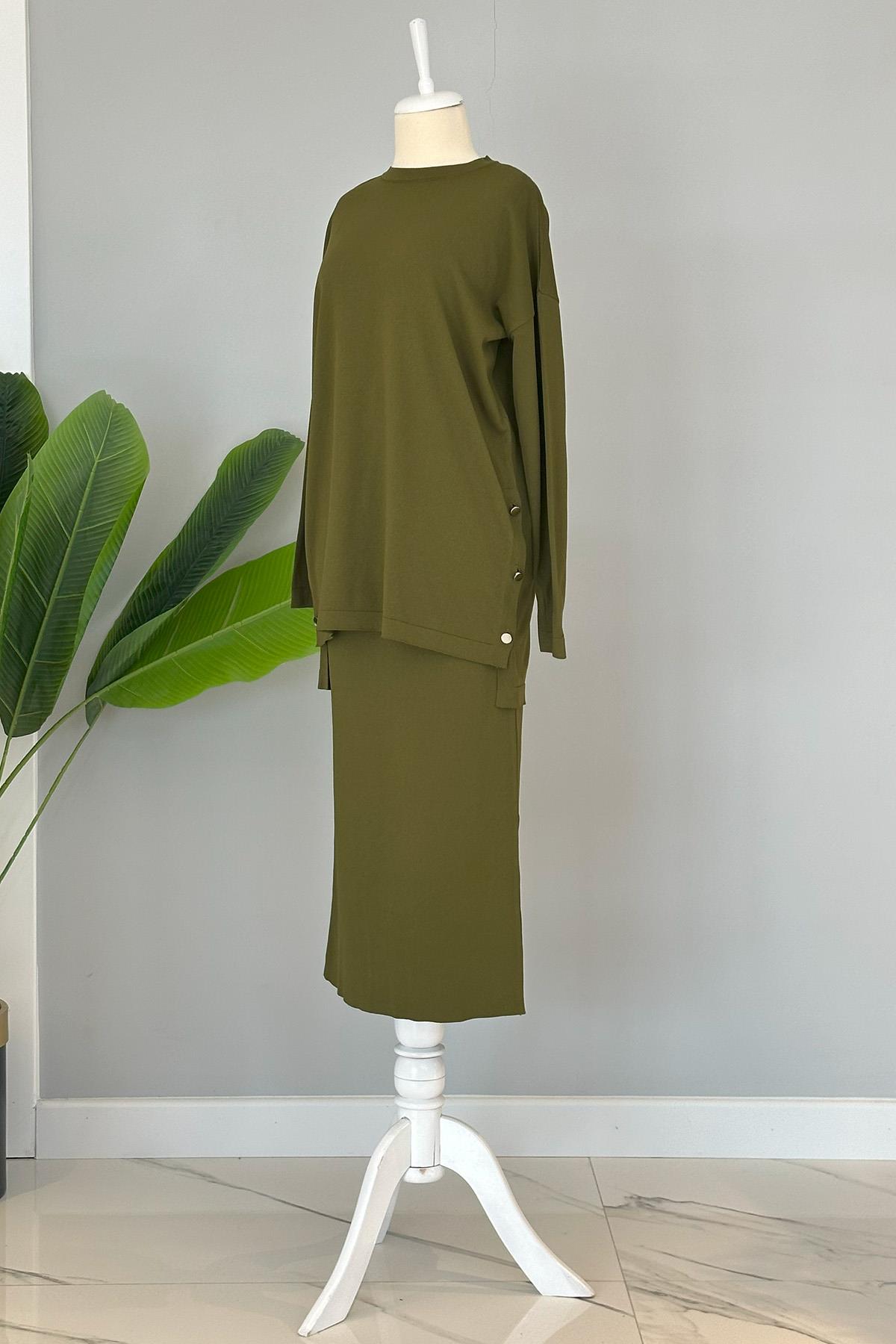 Nuss Merserize Kalem Etekli Takım Düğme Detay 1302 Haki