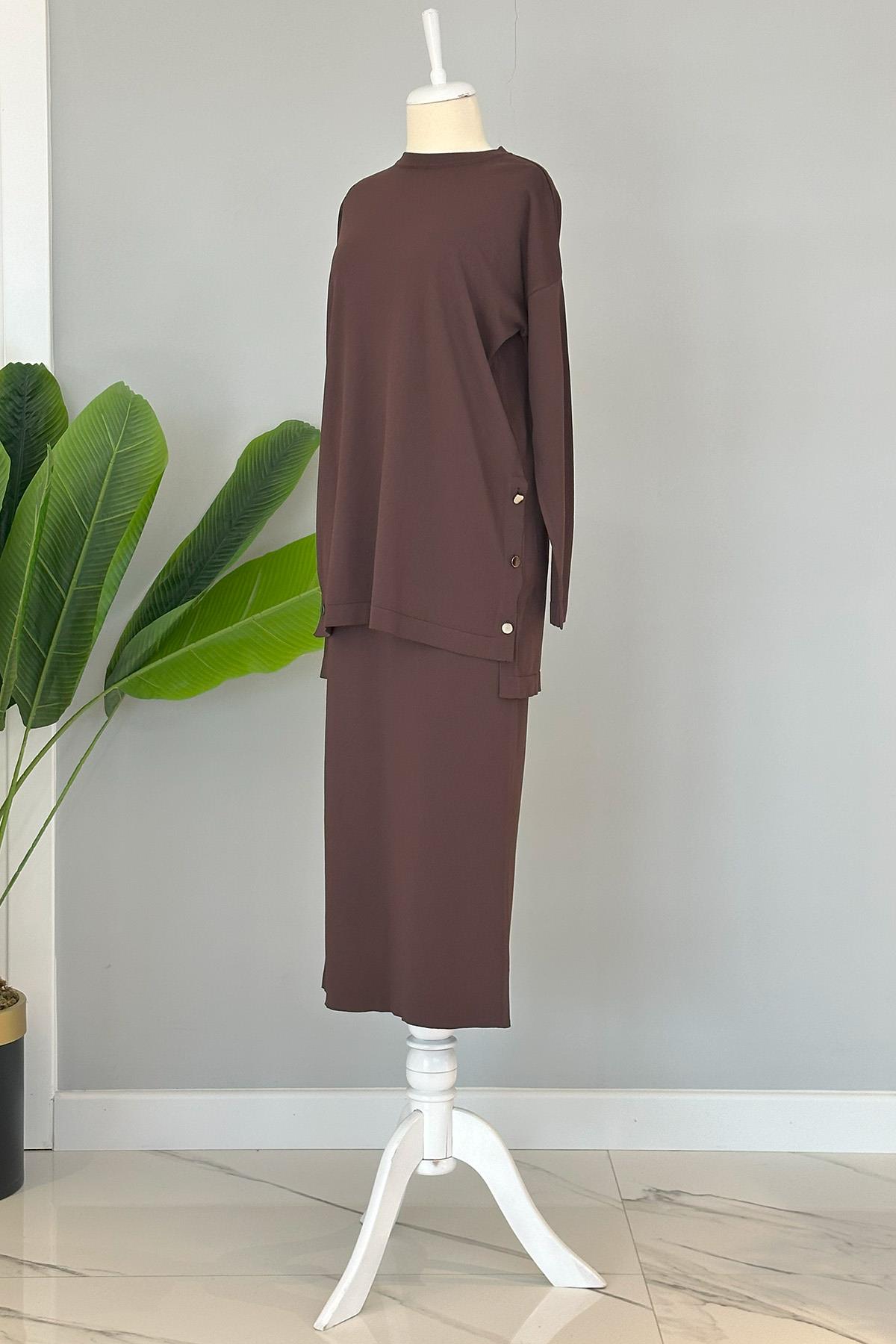 Nuss Merserize Kalem Etekli Takım Düğme Detay 1302 Kahverengi