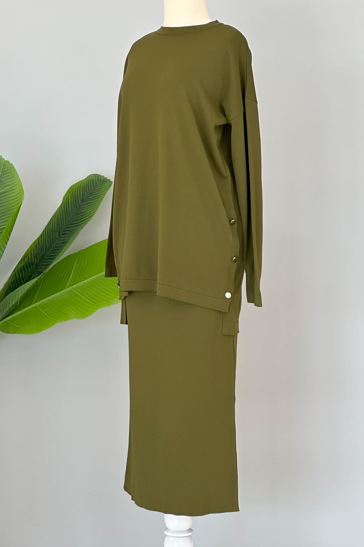 Nuss Merserize Kalem Etekli Takım Düğme Detay 1302 Haki