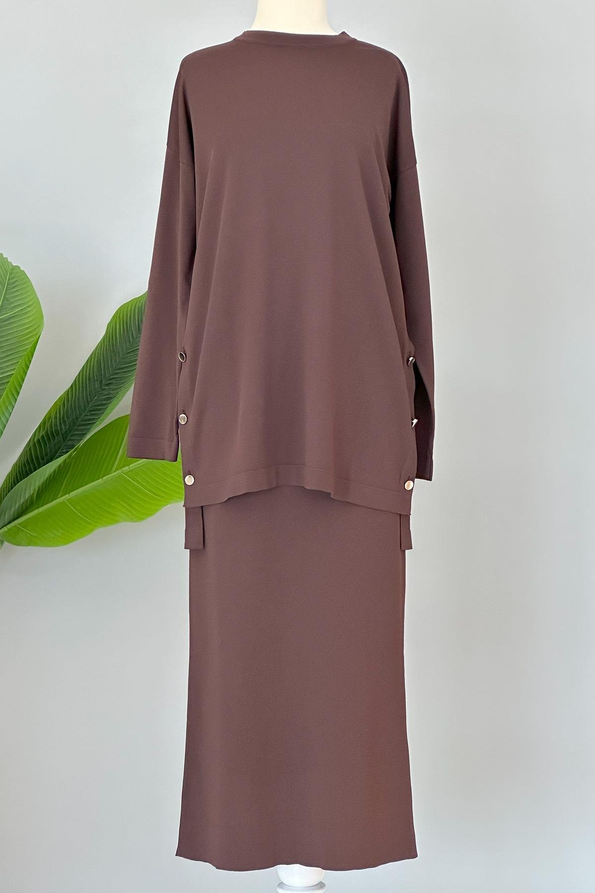 Nuss Merserize Kalem Etekli Takım Düğme Detay 1302 Kahverengi