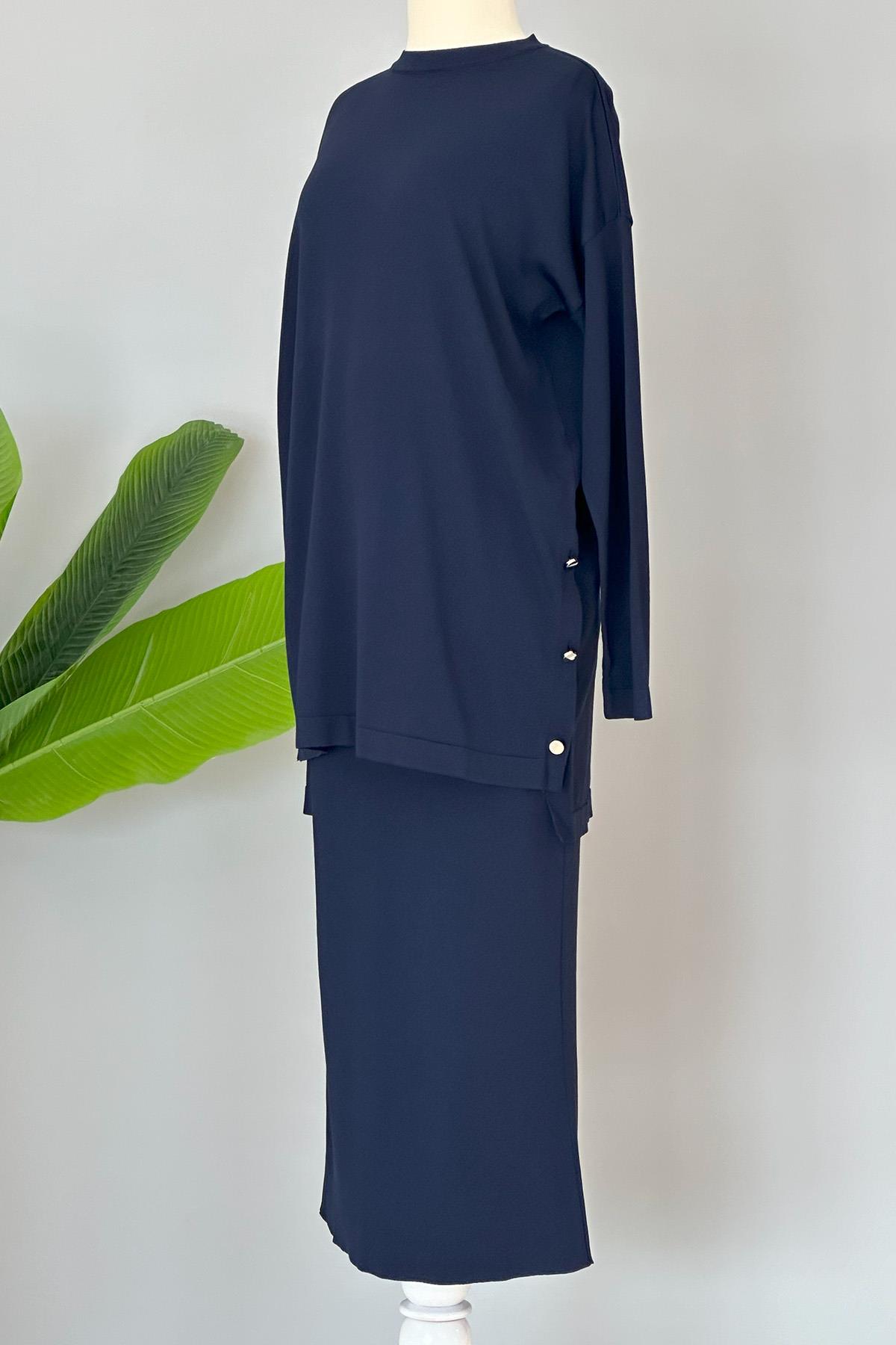Nuss Merserize Kalem Etekli Takım Düğme Detay 1302 Lacivert