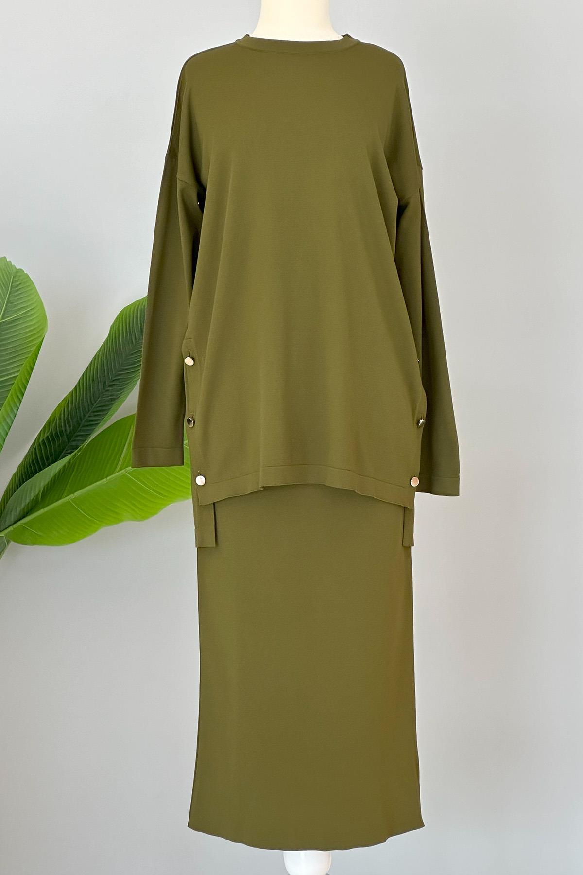 Nuss Merserize Kalem Etekli Takım Düğme Detay 1302 Haki