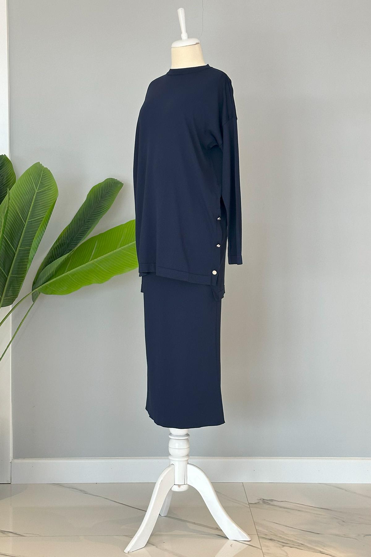 Nuss Merserize Kalem Etekli Takım Düğme Detay 1302 Lacivert