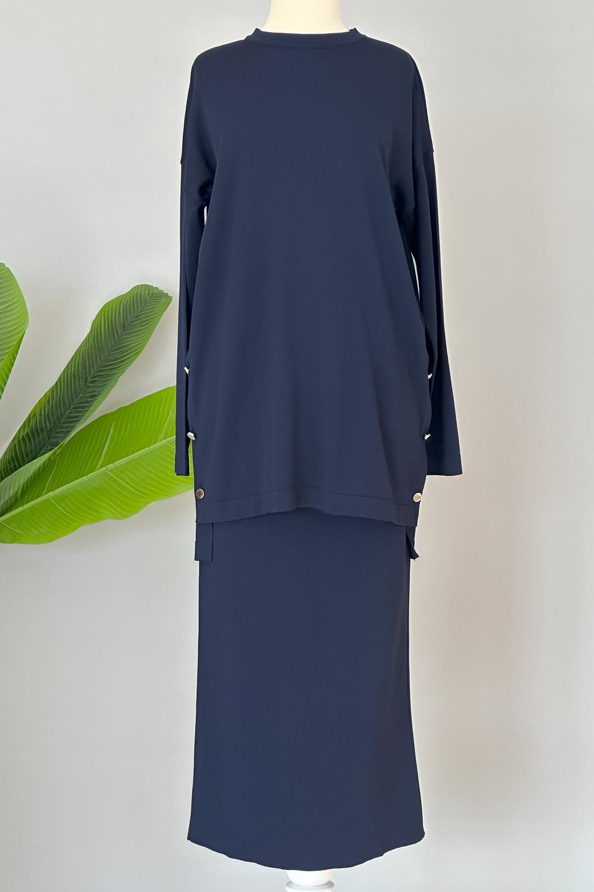 Nuss Merserize Kalem Etekli Takım Düğme Detay 1302 Lacivert