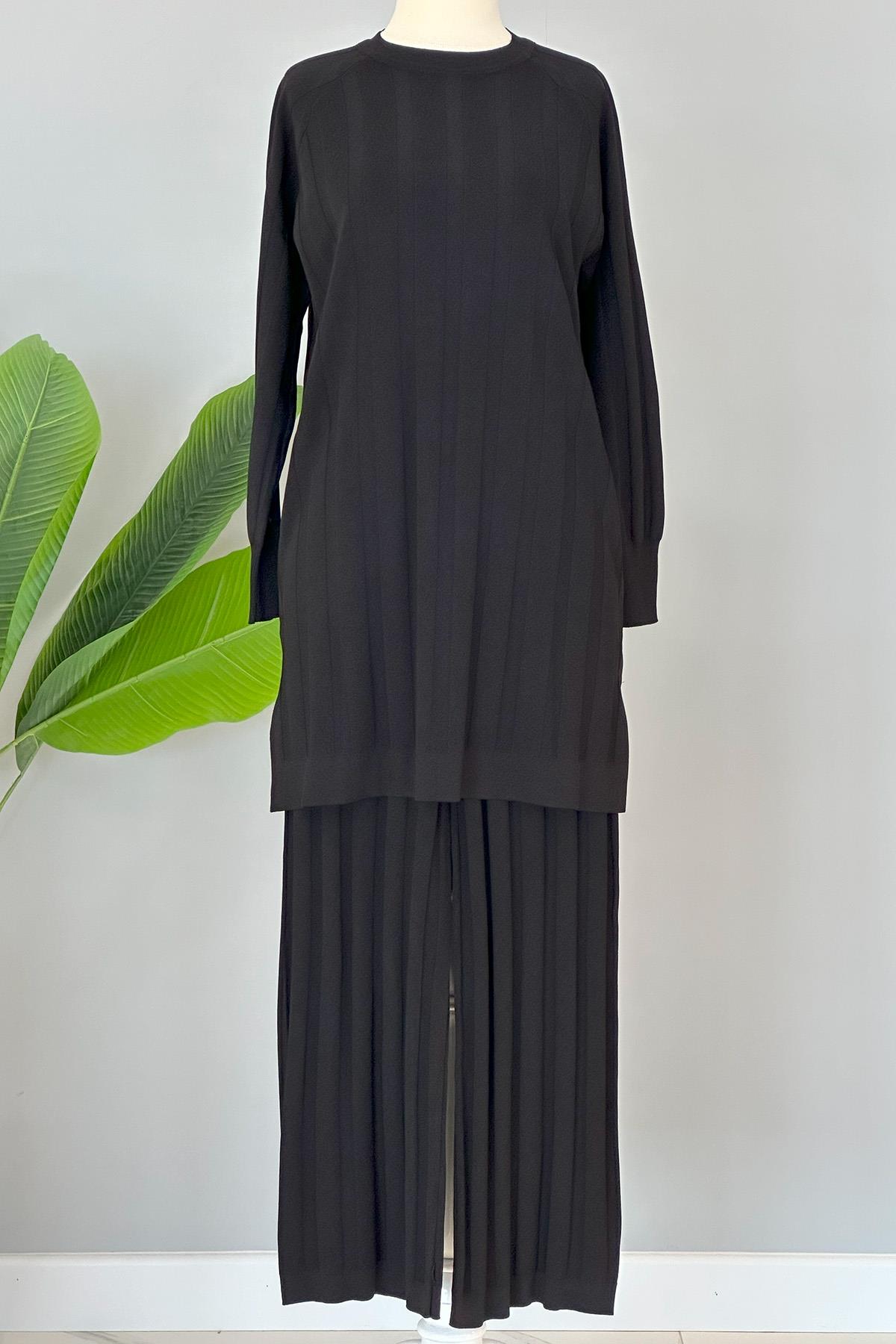 Nuss Merserize Kalın Fitilli Pantolonlu Takım 1101 Siyah