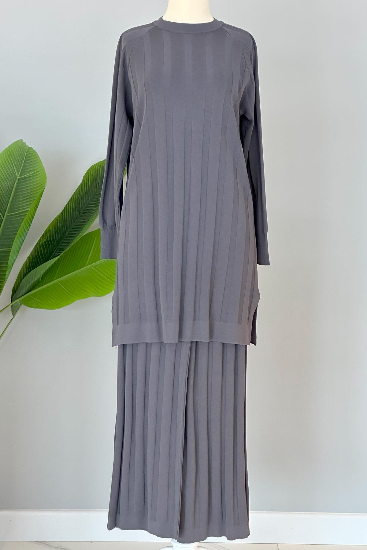 Nuss Merserize Kalın Fitilli Pantolonlu Takım 1101 Füme