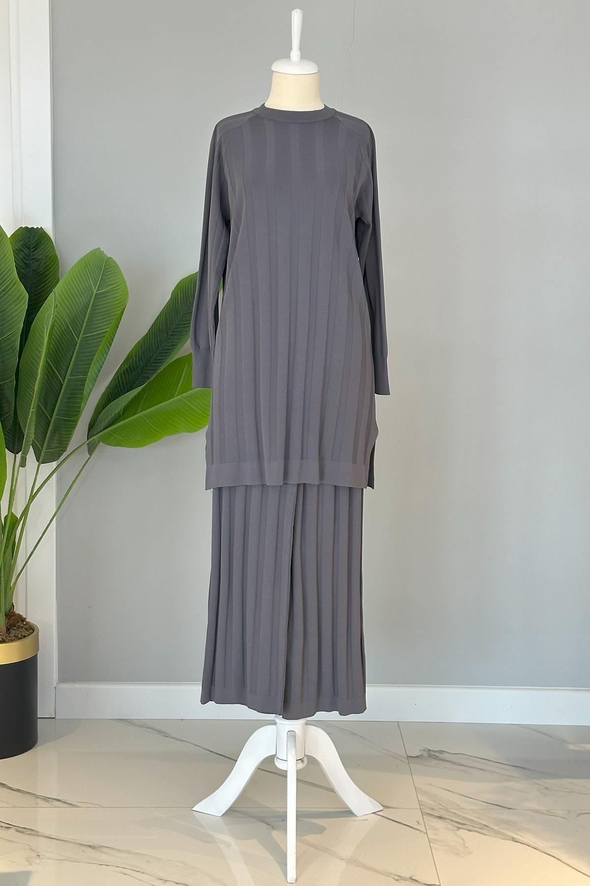 Nuss Merserize Kalın Fitilli Pantolonlu Takım 1101 Füme