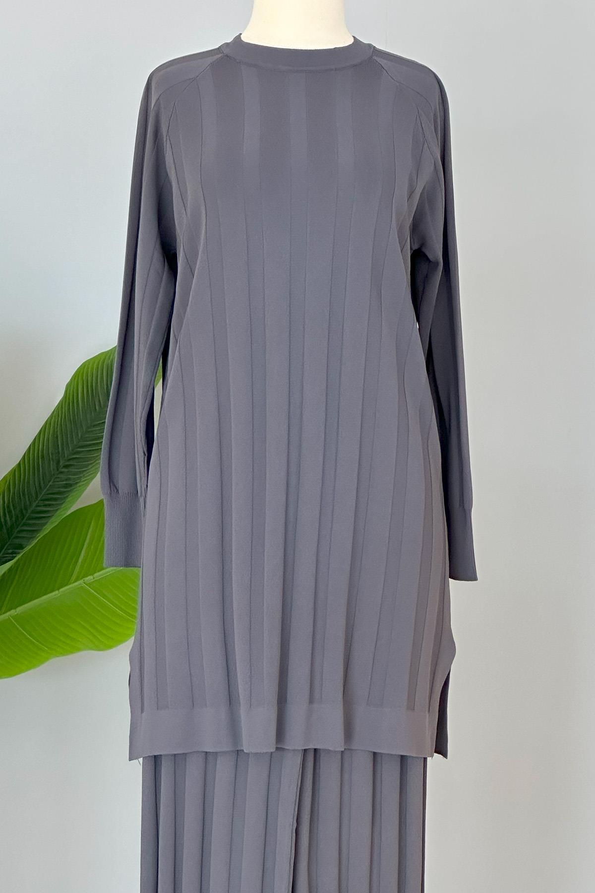 Nuss Merserize Kalın Fitilli Pantolonlu Takım 1101 Füme