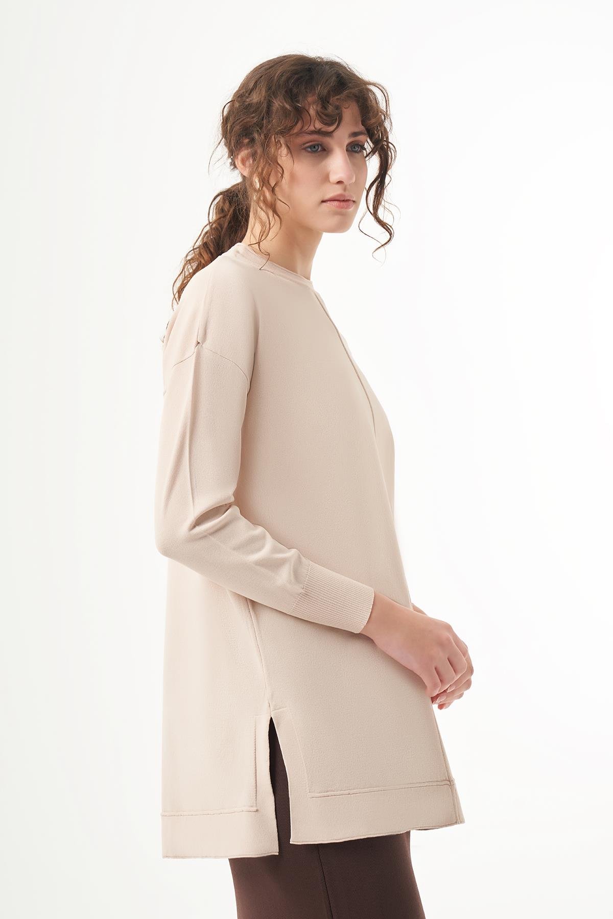 Nuss Merserize Kısa Tunik Bluz 1201 Bej