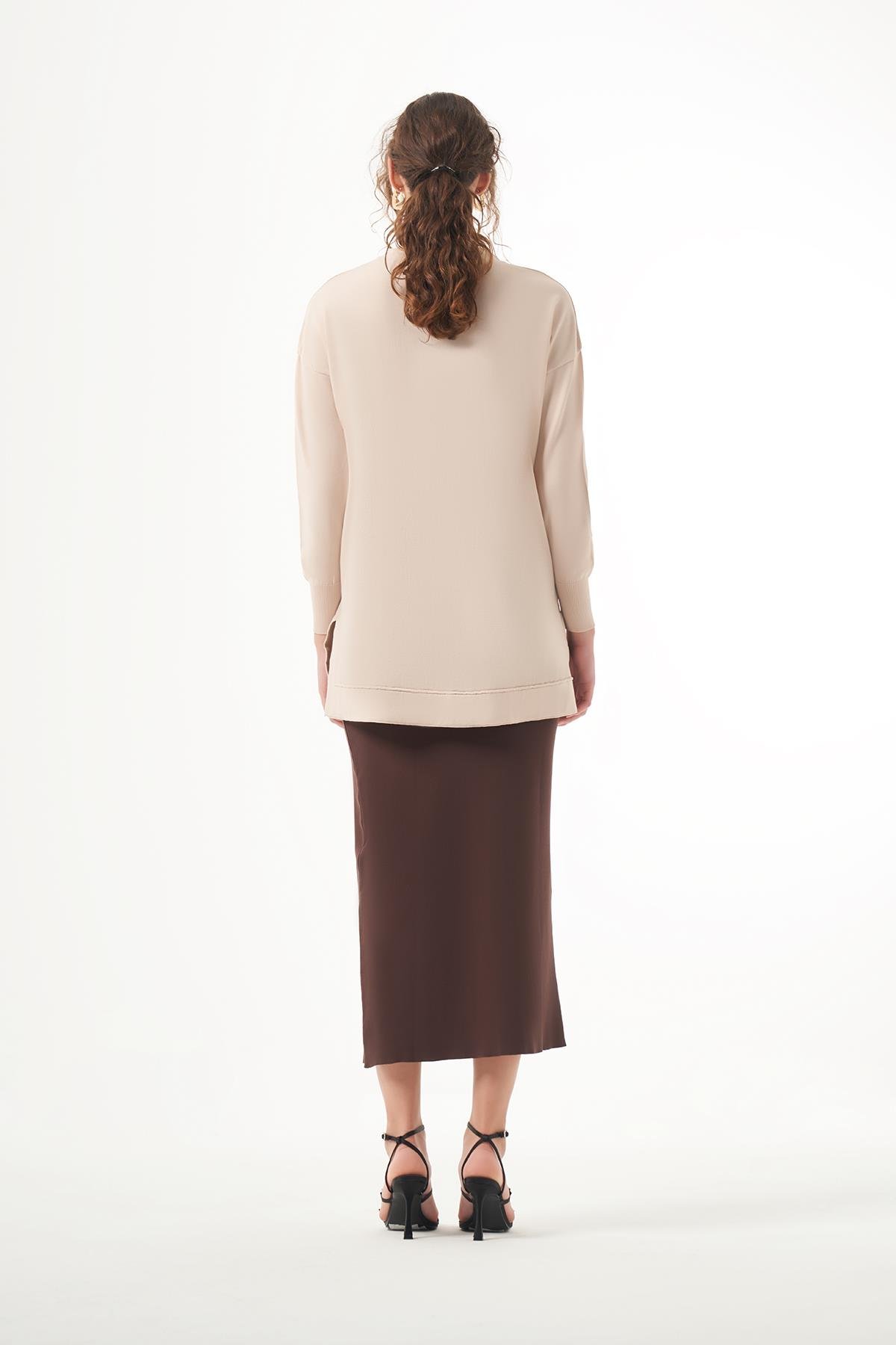 Nuss Merserize Kısa Tunik Bluz 1201 Bej