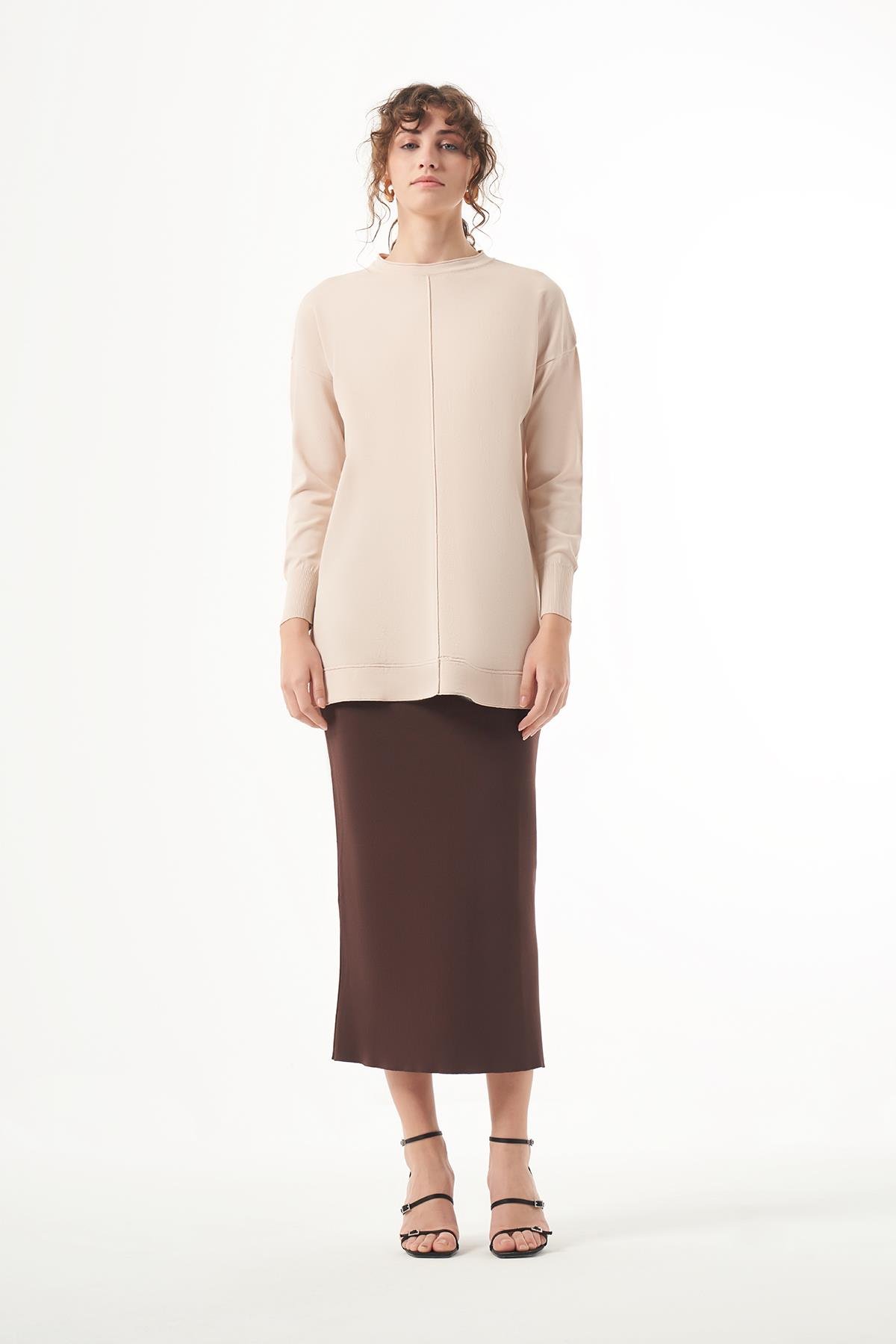 Nuss Merserize Kısa Tunik Bluz 1201 Bej