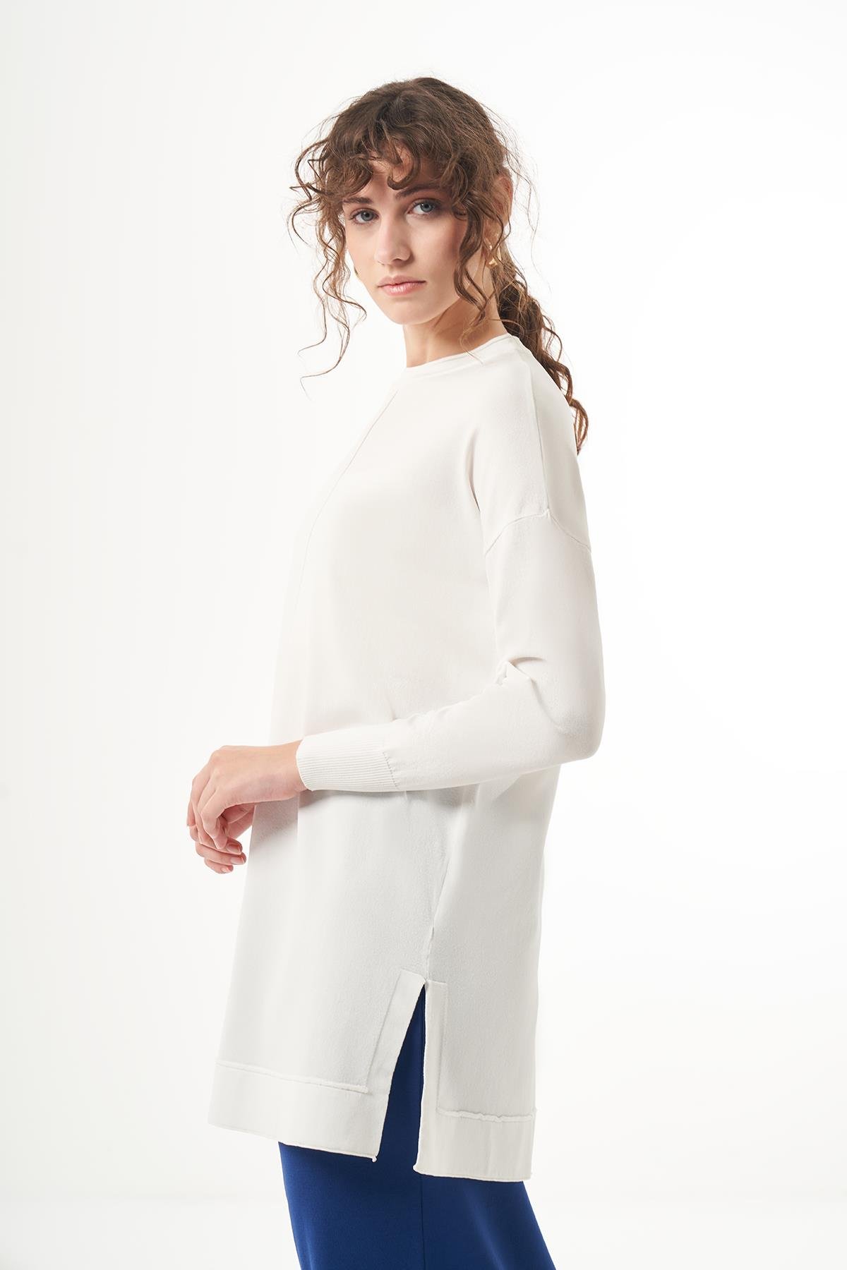 Nuss Merserize Kısa Tunik Bluz 1201 Ekru