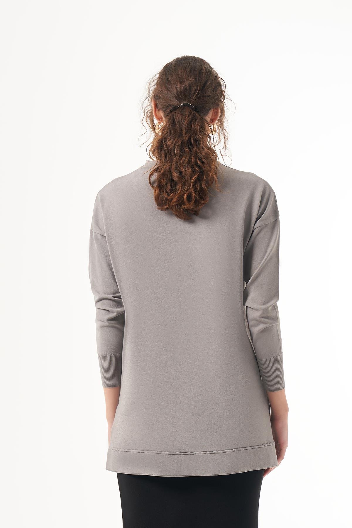 Nuss Merserize Kısa Tunik Bluz 1201 Gri
