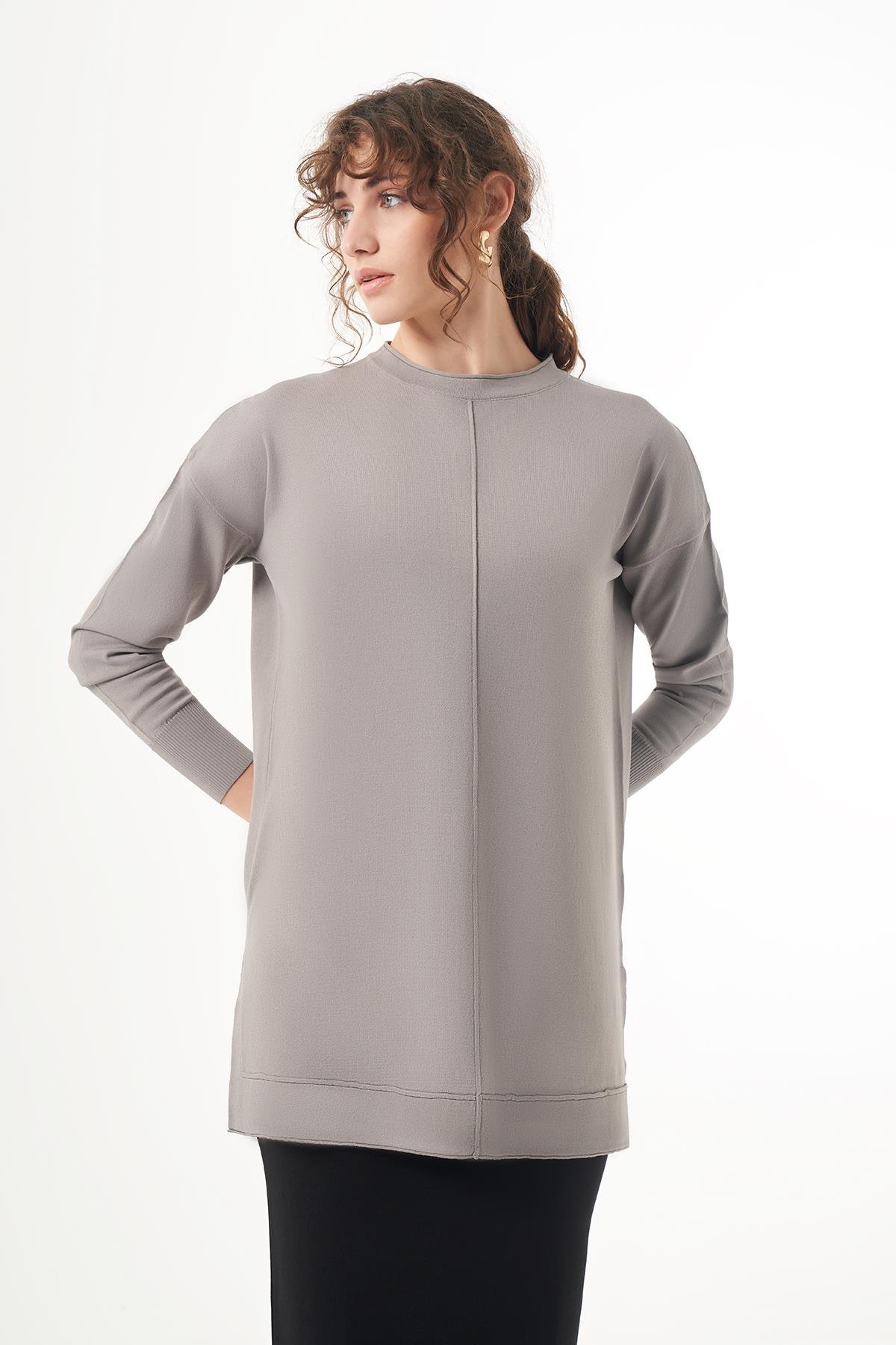 Nuss Merserize Kısa Tunik Bluz 1201 Gri
