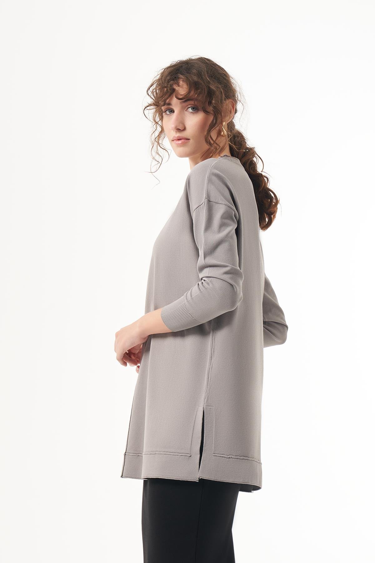 Nuss Merserize Kısa Tunik Bluz 1201 Gri