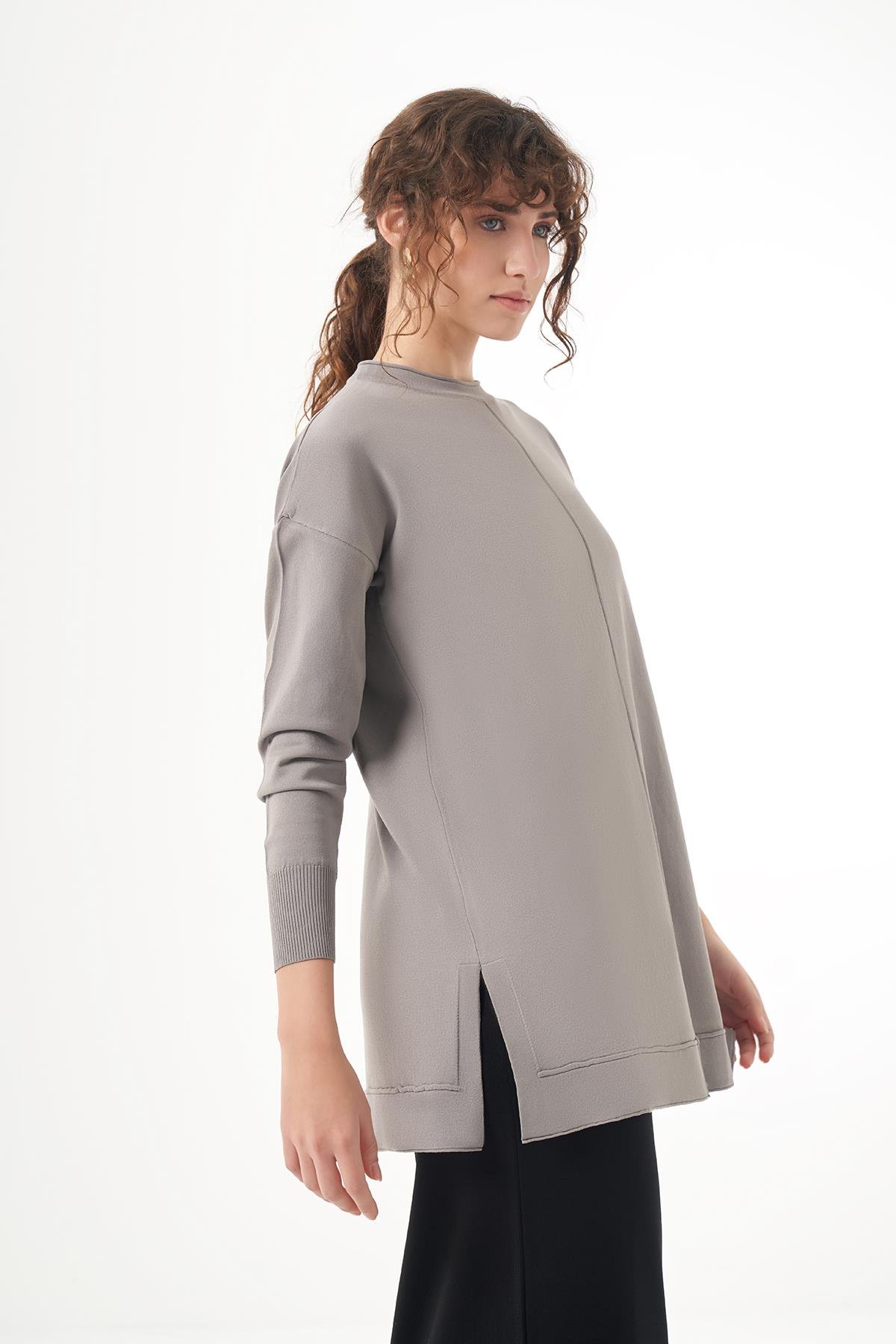 Nuss Merserize Kısa Tunik Bluz 1201 Gri