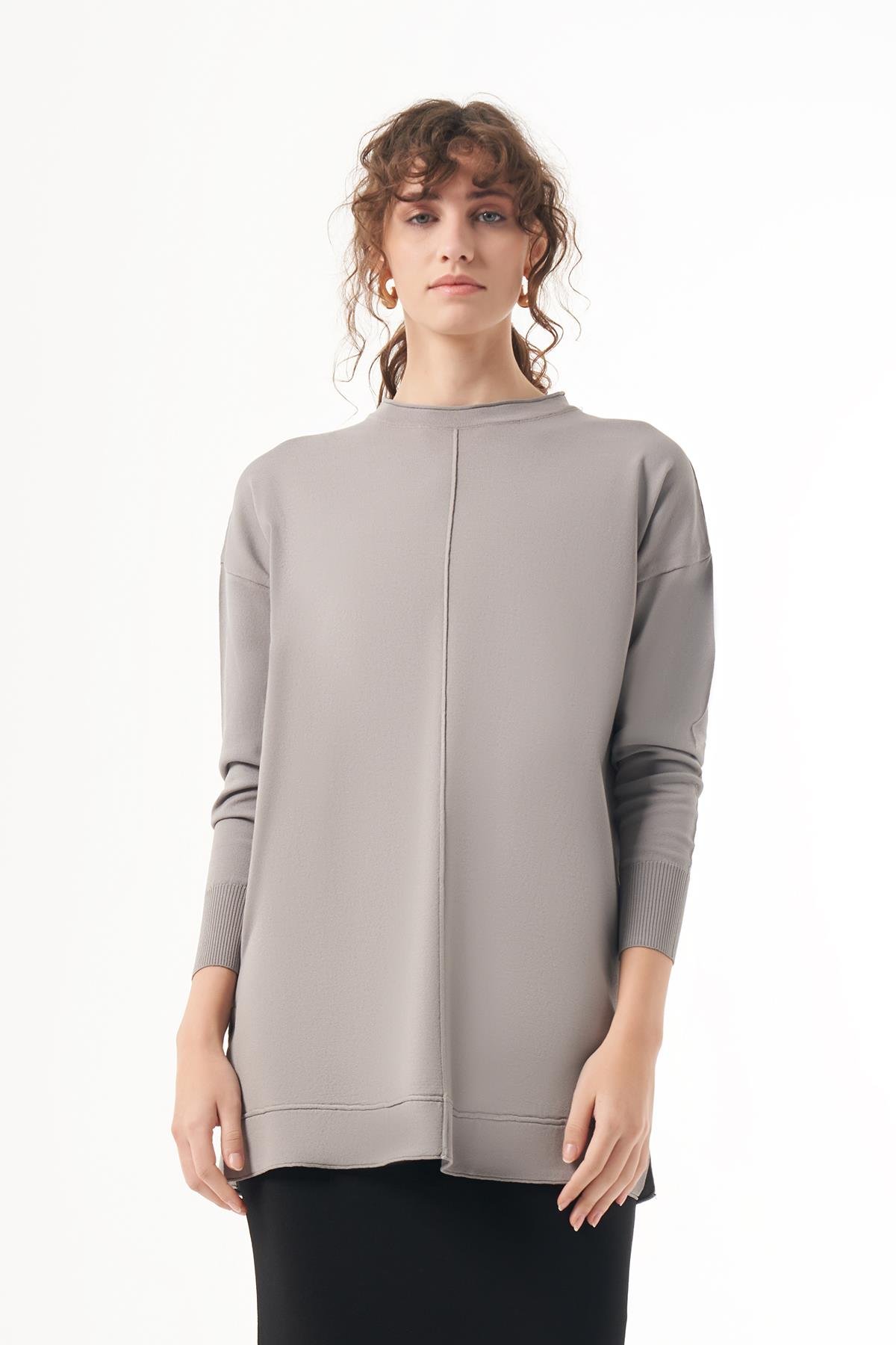 Nuss Merserize Kısa Tunik Bluz 1201 Gri