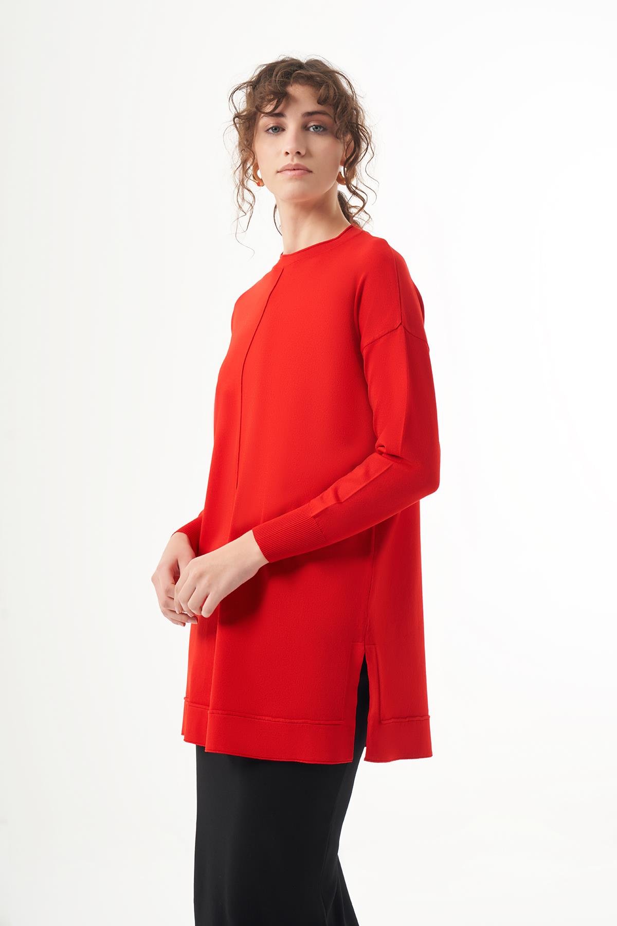 Nuss Merserize Kısa Tunik Bluz 1201 Kırmızı