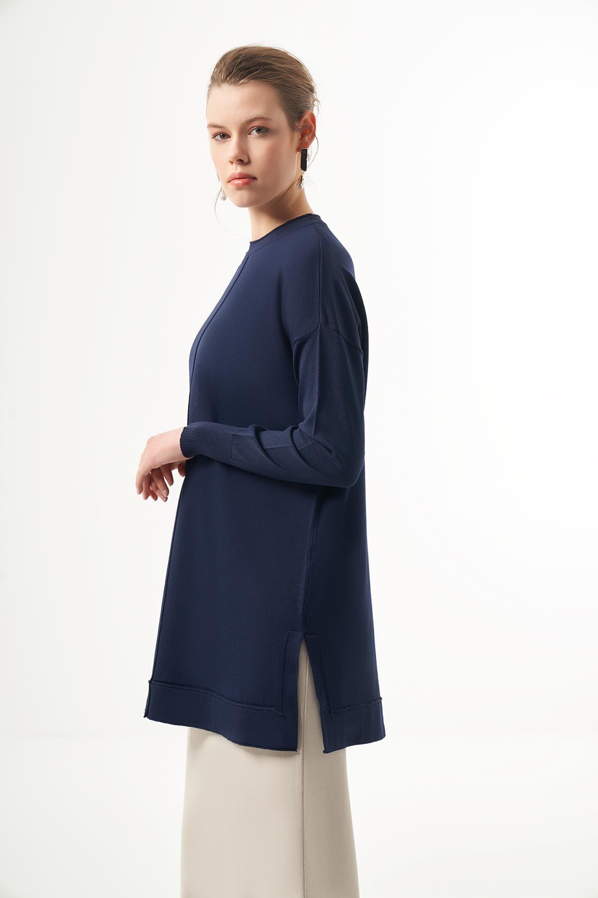 Nuss Merserize Kısa Tunik Bluz 1201 Lacivert