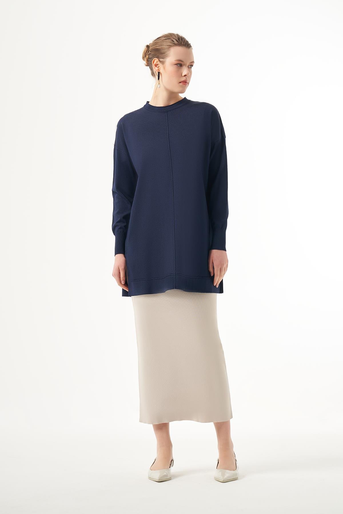 Nuss Merserize Kısa Tunik Bluz 1201 Lacivert