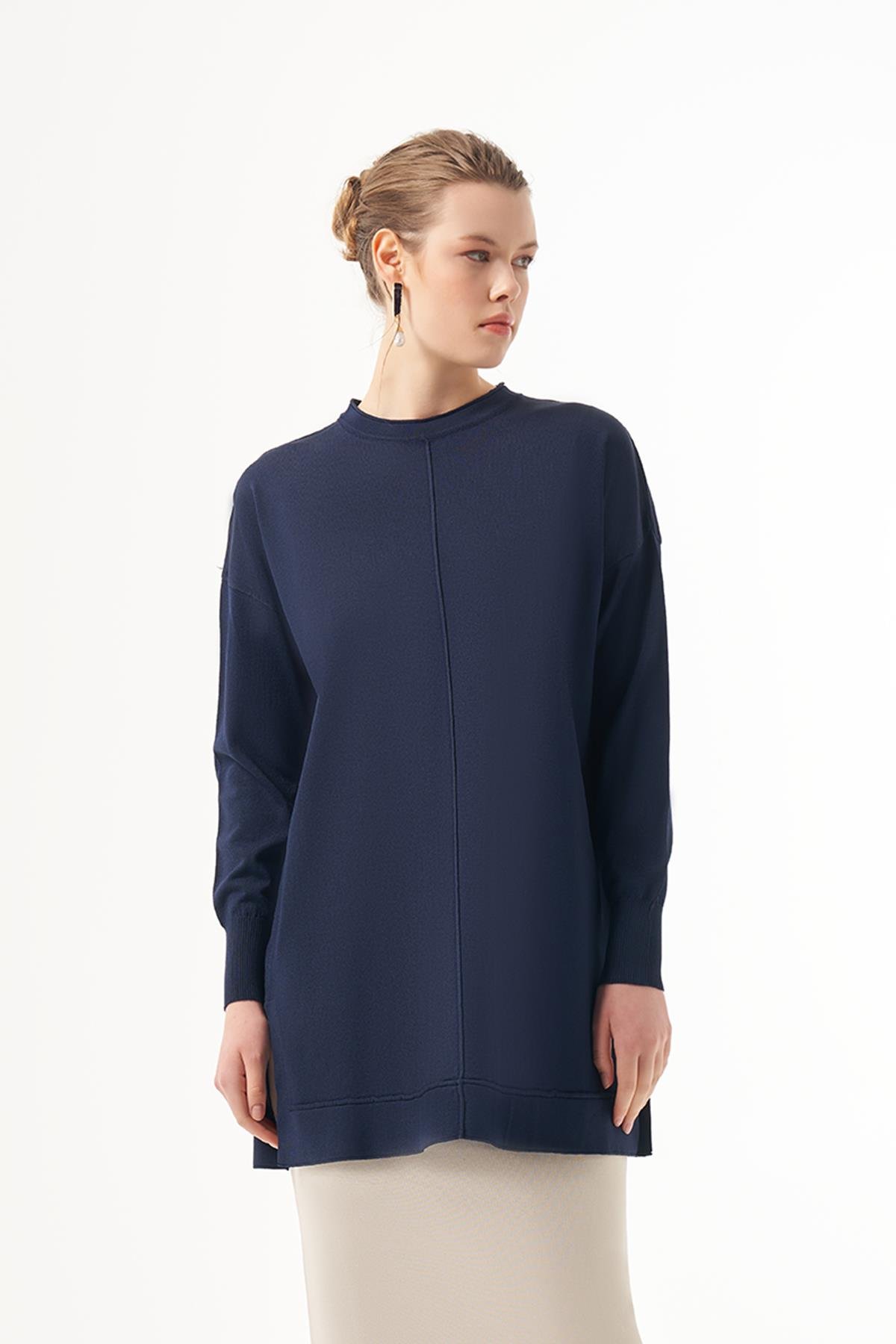 Nuss Merserize Kısa Tunik Bluz 1201 Lacivert