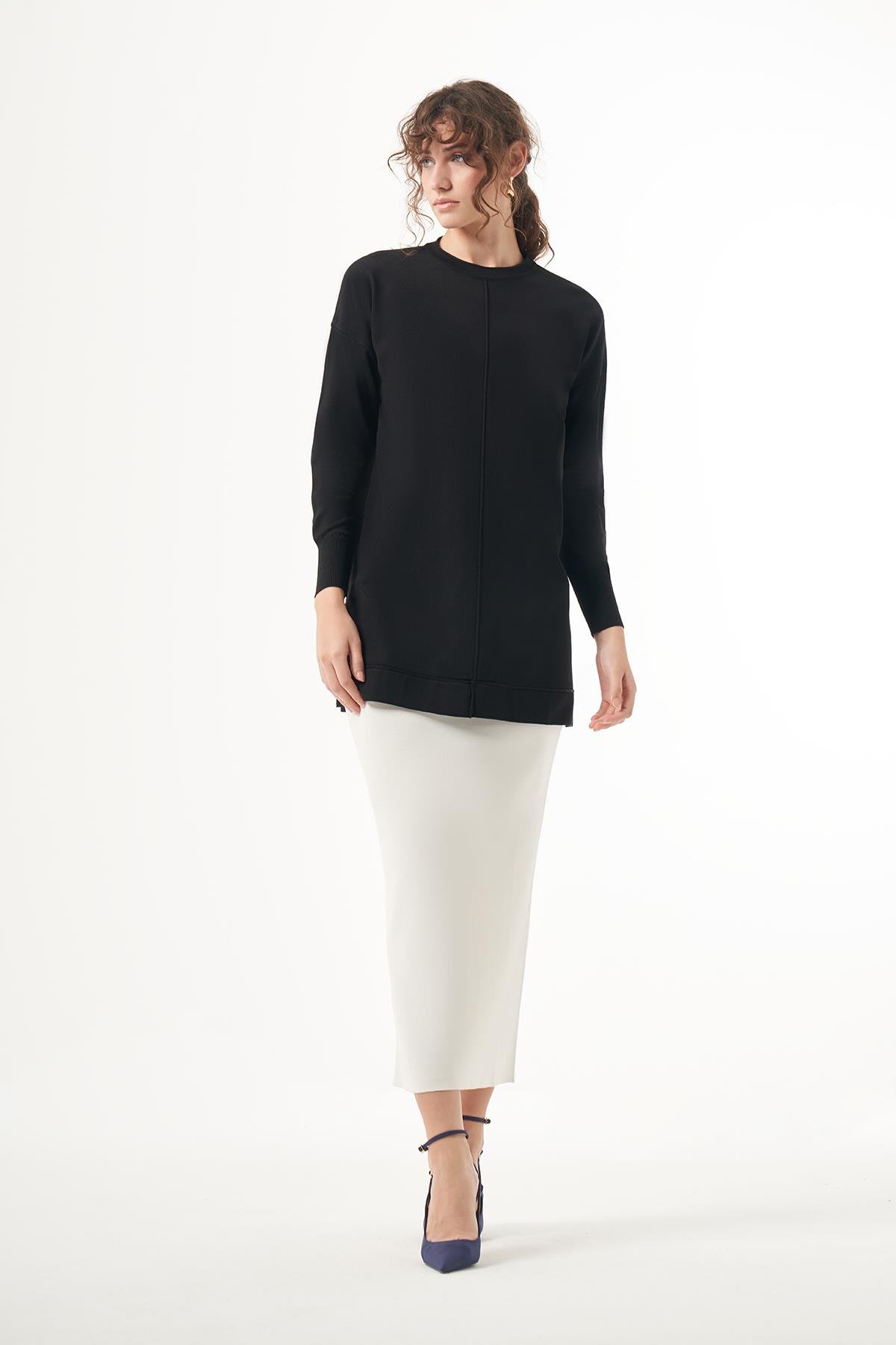 Nuss Merserize Kısa Tunik Bluz 1201 Siyah