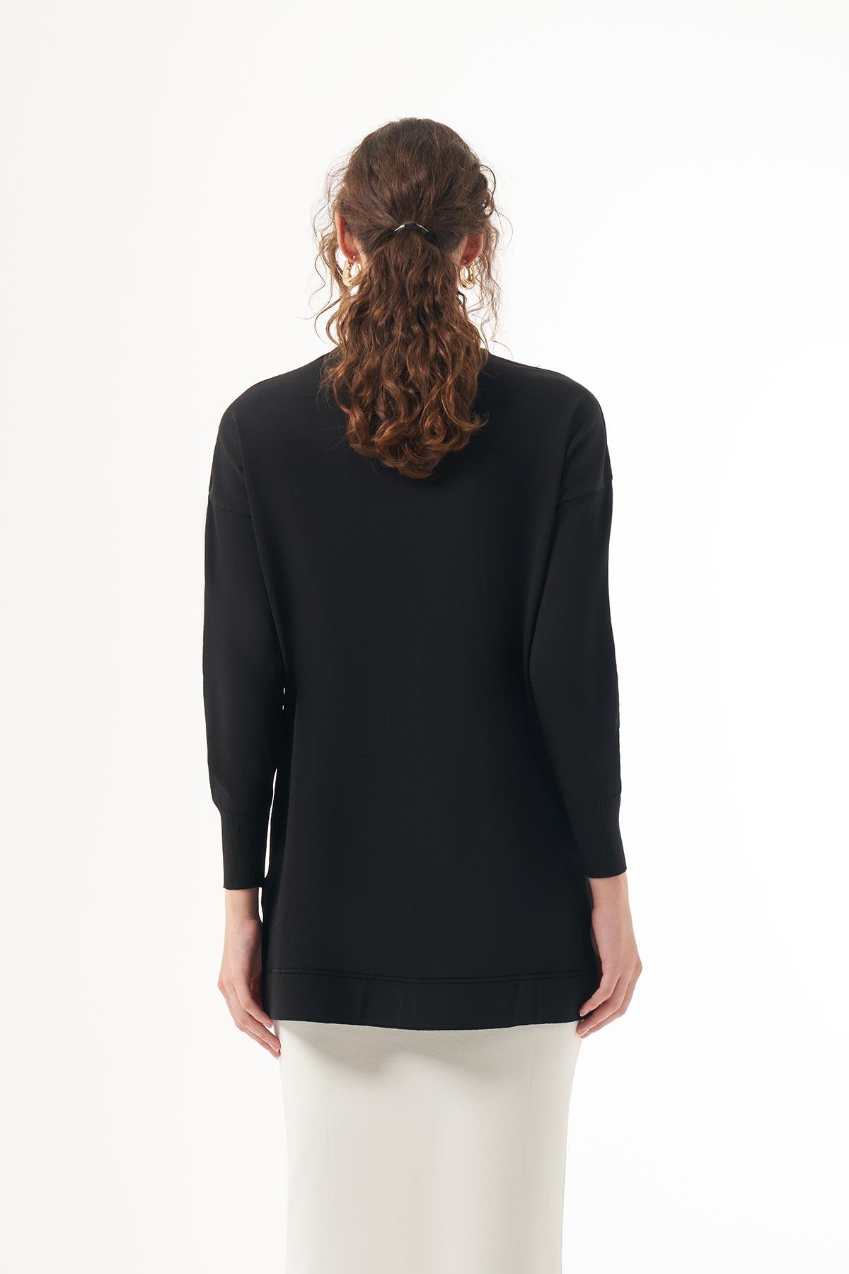 Nuss Merserize Kısa Tunik Bluz 1201 Siyah