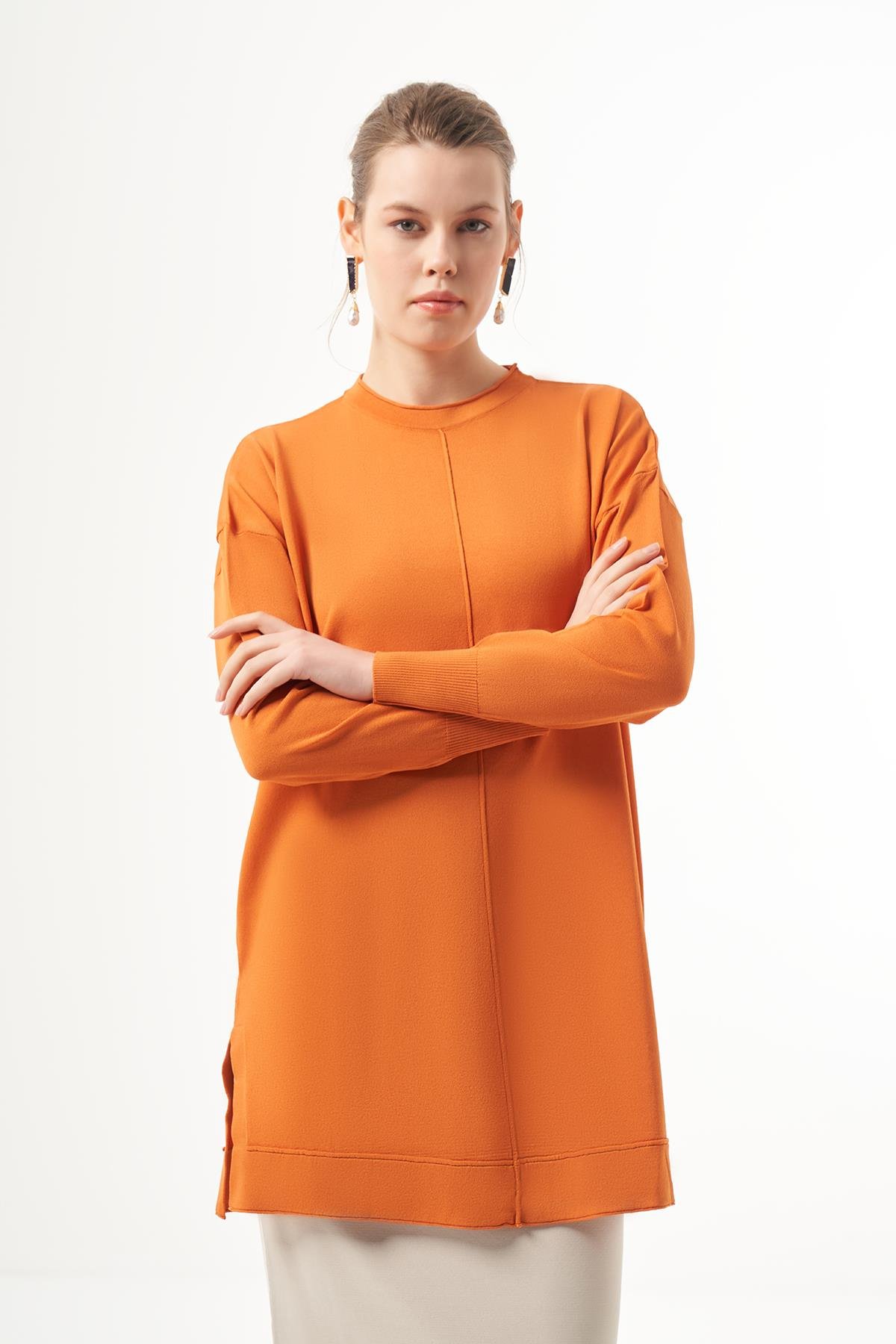 Nuss Merserize Kısa Tunik Bluz 1201 Turuncu
