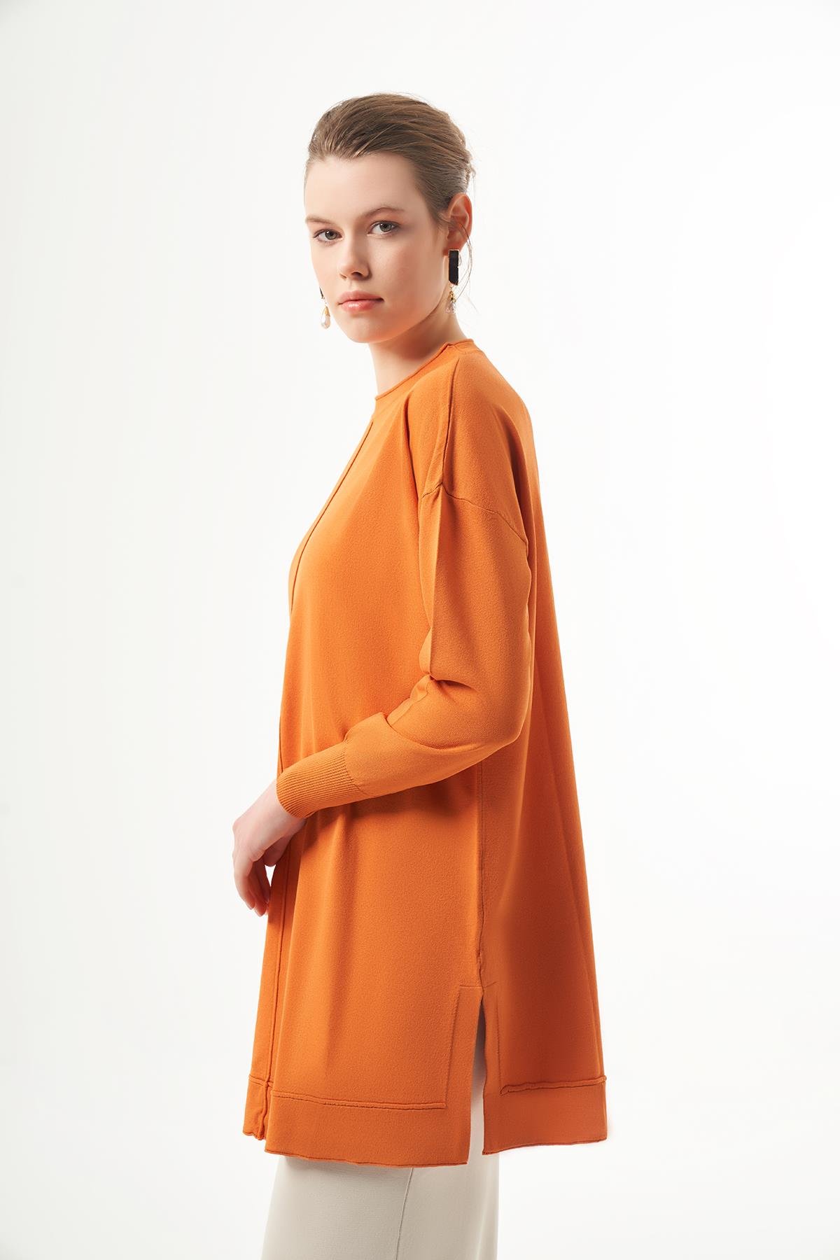 Nuss Merserize Kısa Tunik Bluz 1201 Turuncu