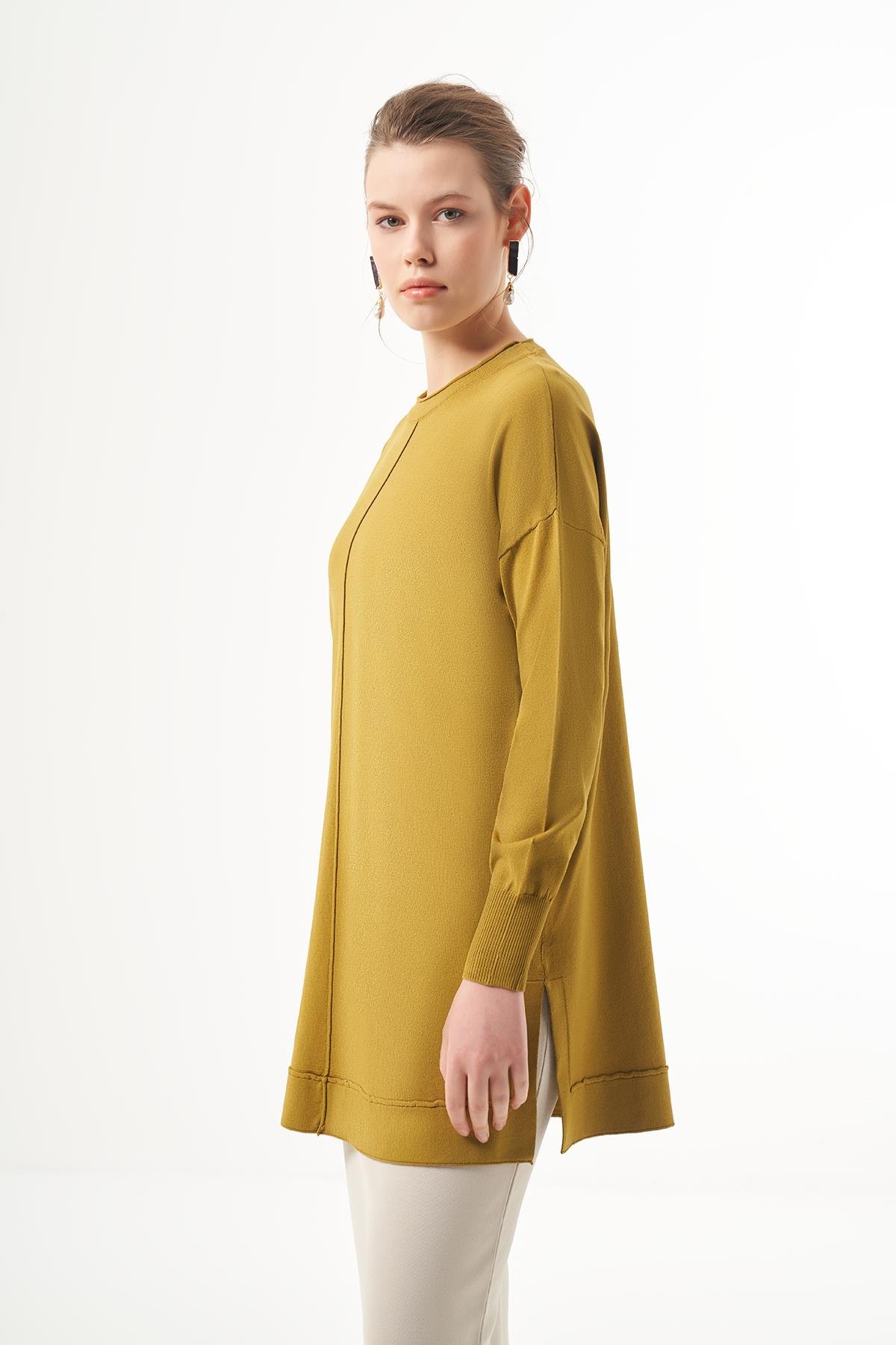 Nuss Merserize Kısa Tunik Bluz 1201 Zeytinyağı Yeşili