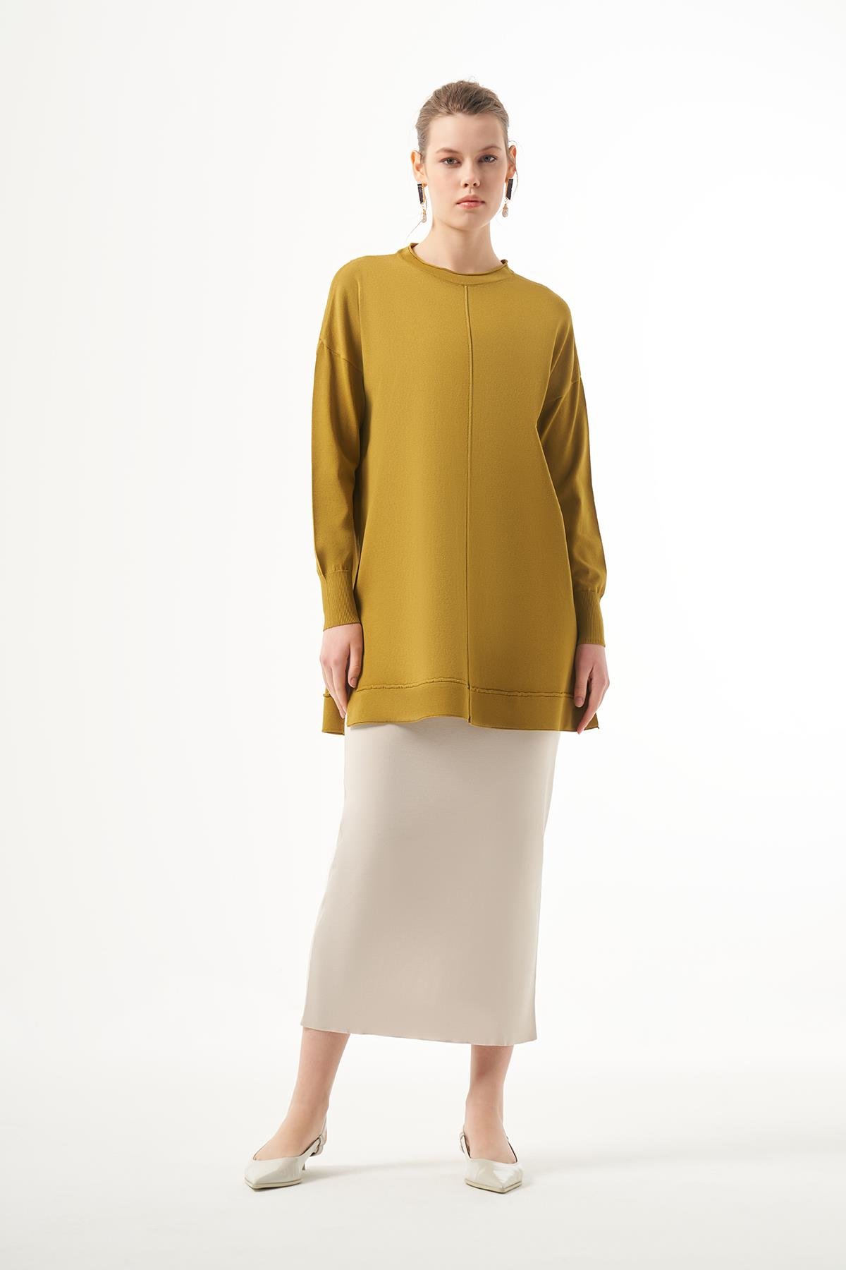 Nuss Merserize Kısa Tunik Bluz 1201 Zeytinyağı Yeşili