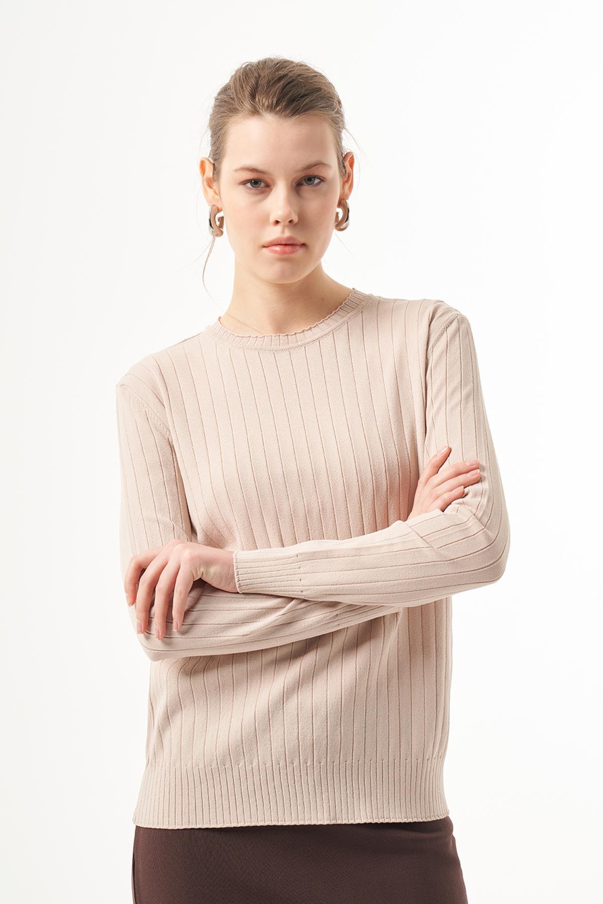 Nuss Merserize Kısa Tunik Bluz 1202 Bej