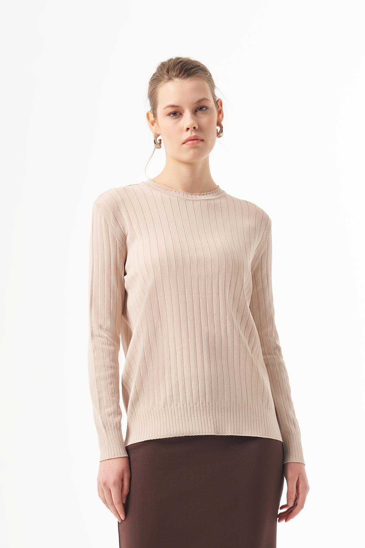 Nuss Merserize Kısa Tunik Bluz 1202 Bej