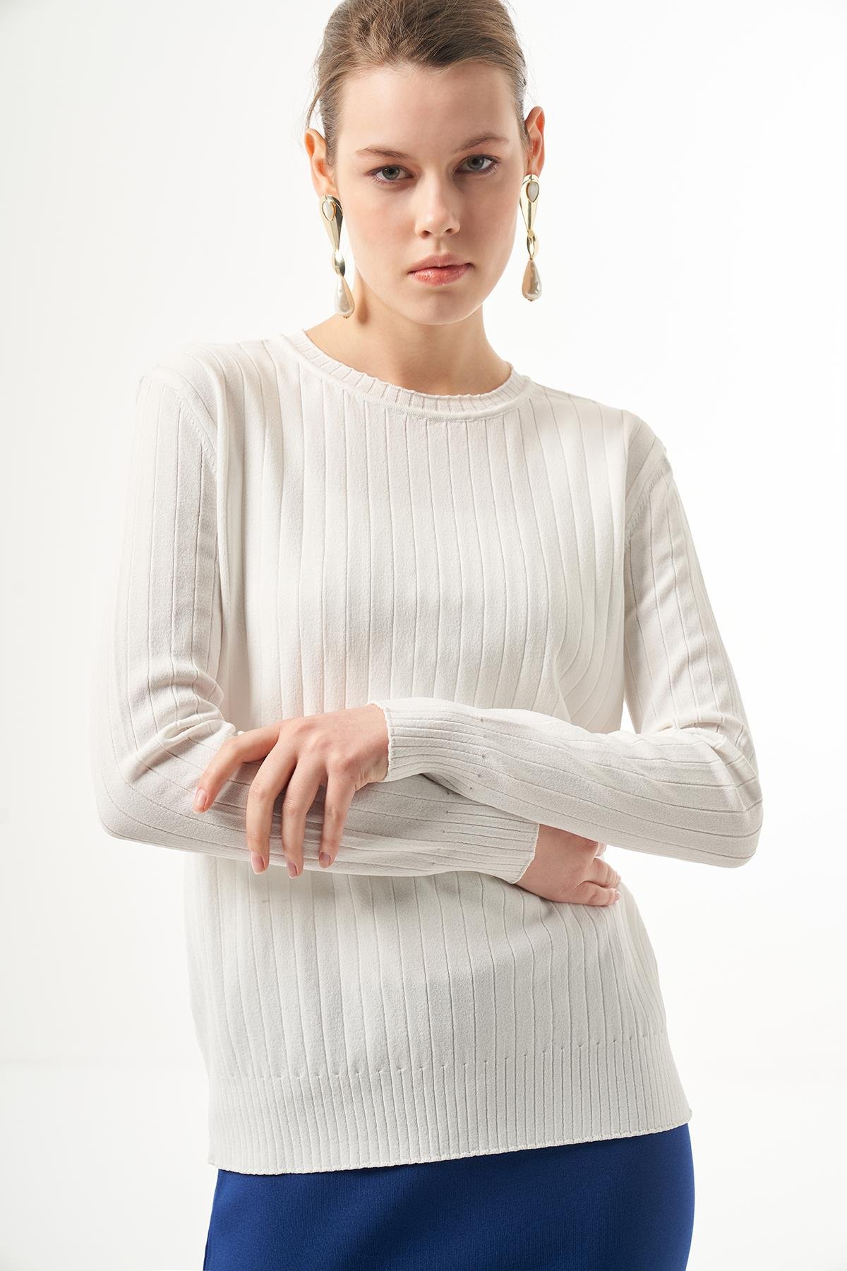 Nuss Merserize Kısa Tunik Bluz 1202 Ekru