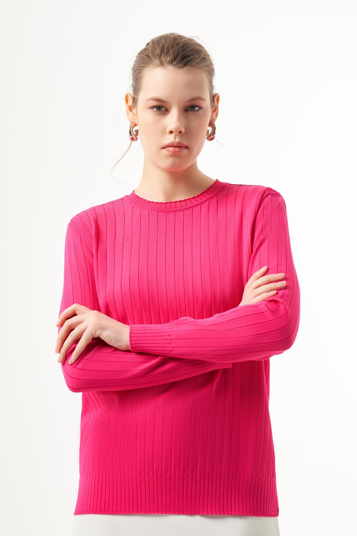 Nuss Merserize Kısa Tunik Bluz 1202 Fuşya