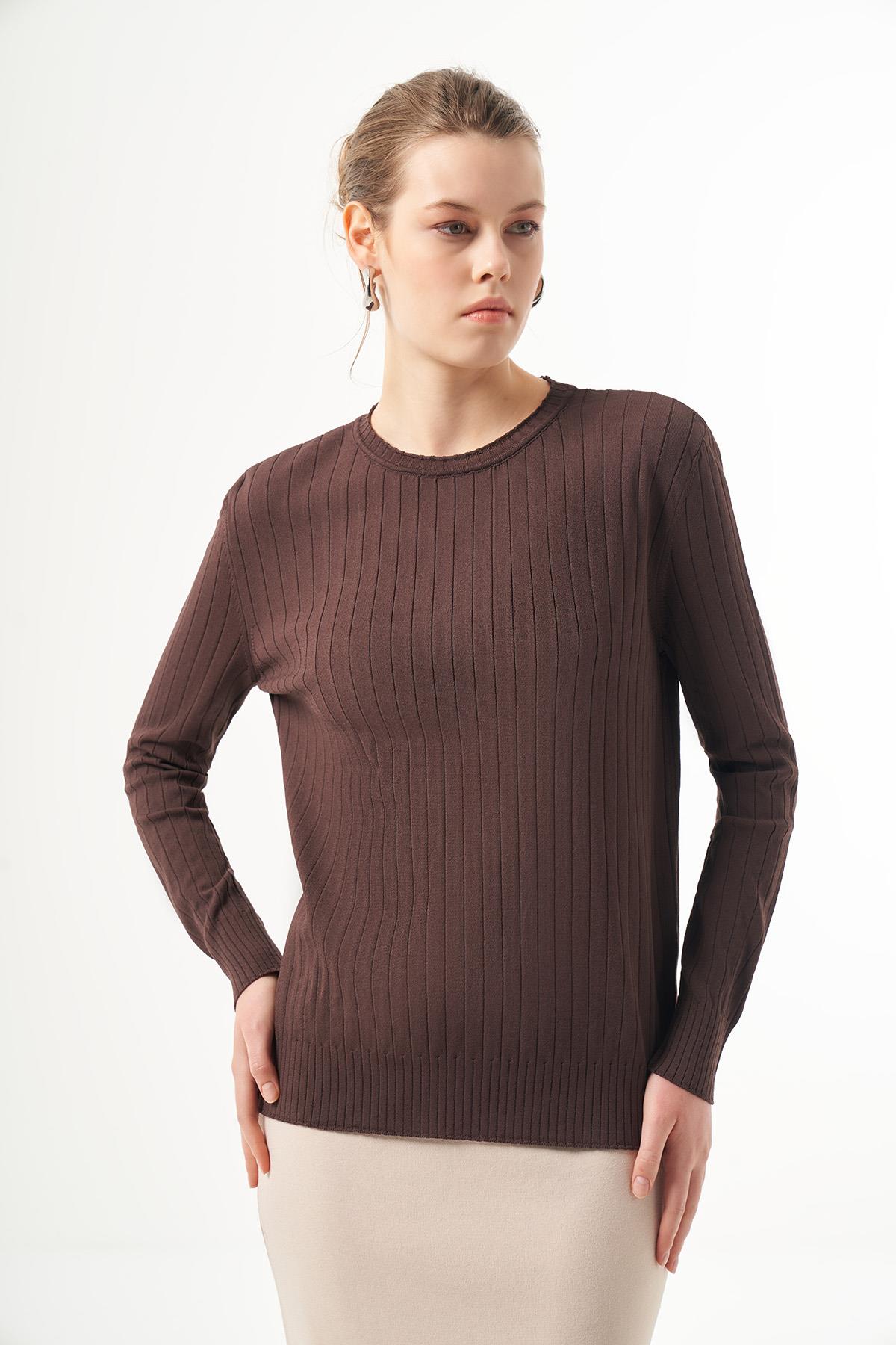 Nuss Merserize Kısa Tunik Bluz 1202 Kahverengi