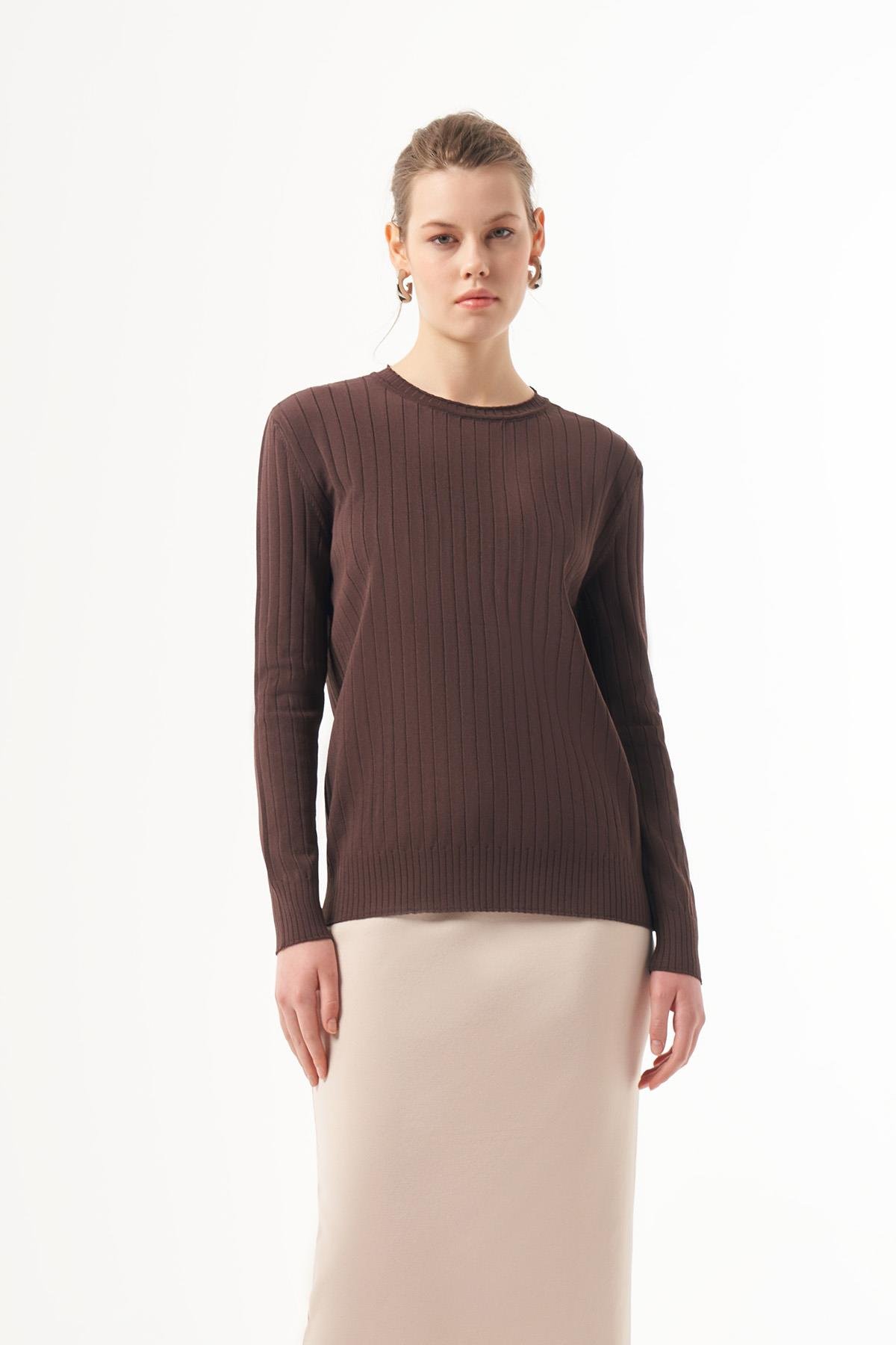 Nuss Merserize Kısa Tunik Bluz 1202 Kahverengi