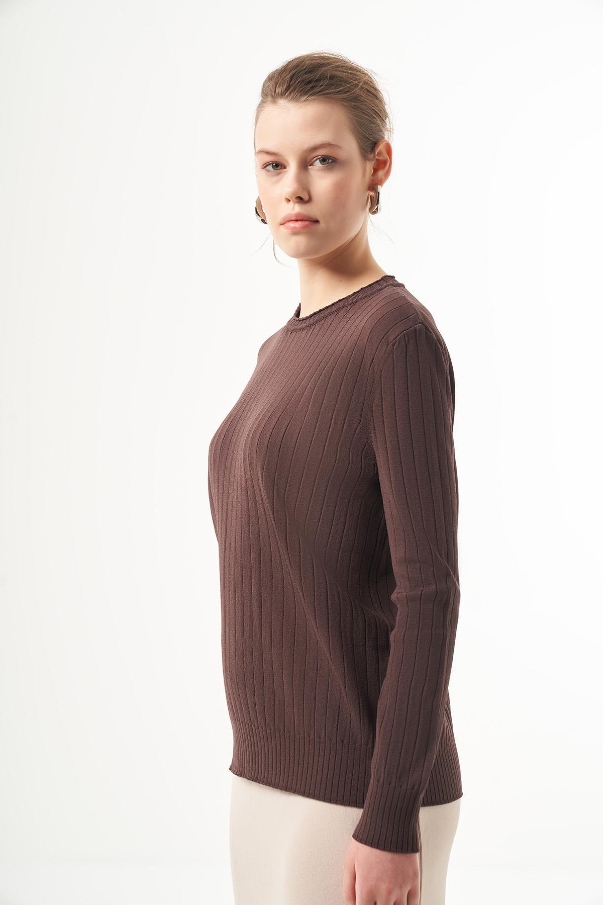 Nuss Merserize Kısa Tunik Bluz 1202 Kahverengi