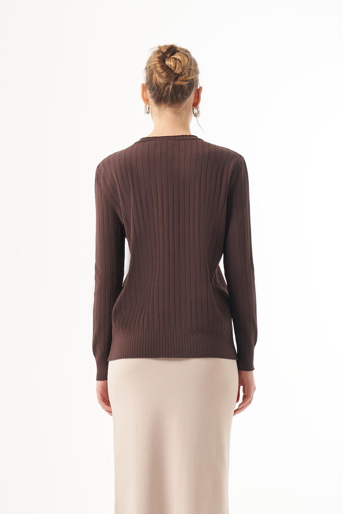 Nuss Merserize Kısa Tunik Bluz 1202 Kahverengi