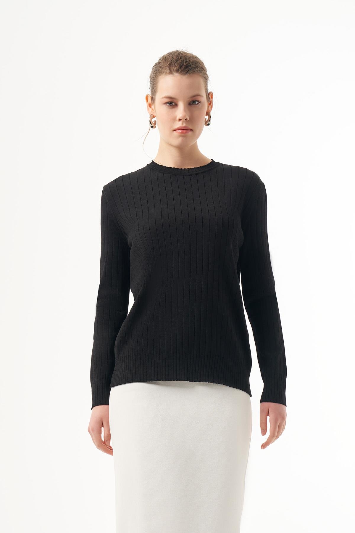 Nuss Merserize Kısa Tunik Bluz 1202 Siyah